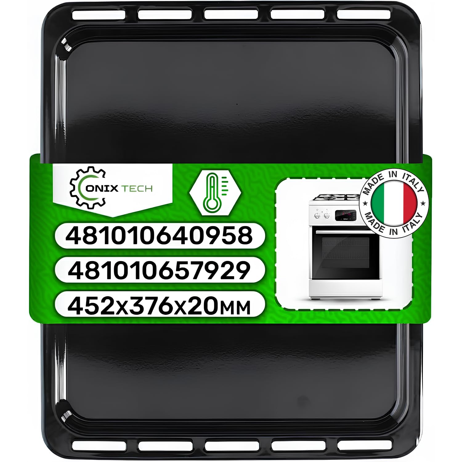 Teglia Forno Rettangolare Smaltata 452x376x20 mm con Codice Originale C00325793 C00325934 481010640958 481010657929 per Whirlpool per Bauknecht per Indesit per Ariston - MADE IN ITALY - ONIX TECH