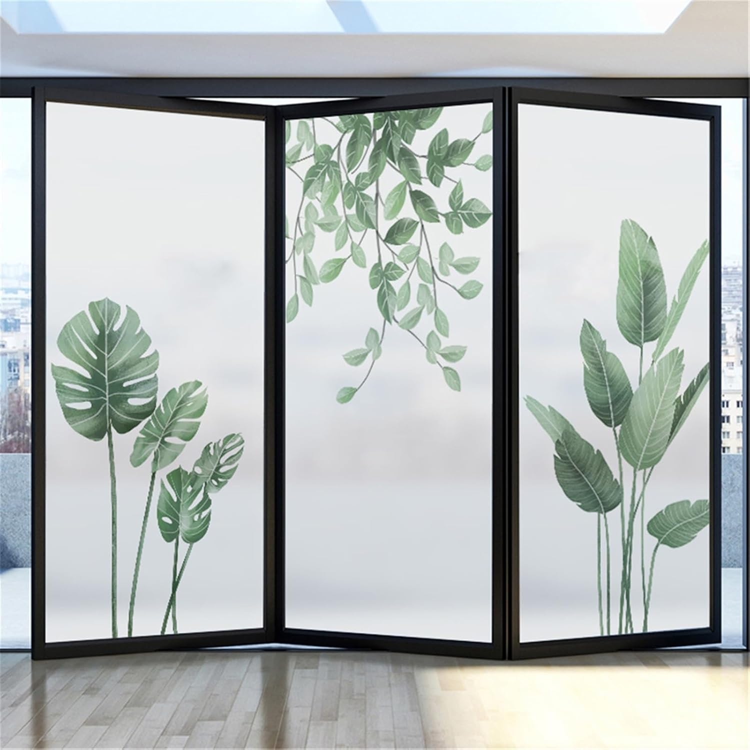 Decorative Window Film Privacy Windows Film Decorative Green Leaves Stained Glass Window Stickers No Glue Static Cling Frosted Windows Film for Home Privacy Window Film(A,70x180cm WxH)