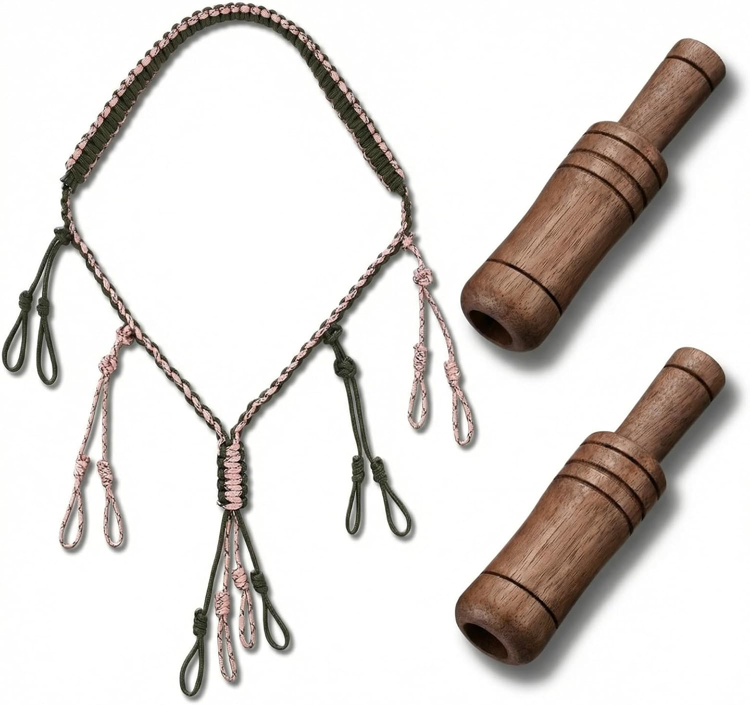 3 Pack Mallard Duck Call Lanyard Set for Hunting 2 Pcs Wooden Duck Hunting Whistles (12cm/4.72in) with 1 Pcs 12 Loop Paracord Lanyard Realistic Waterfowl Game Call for Pheasant Goose