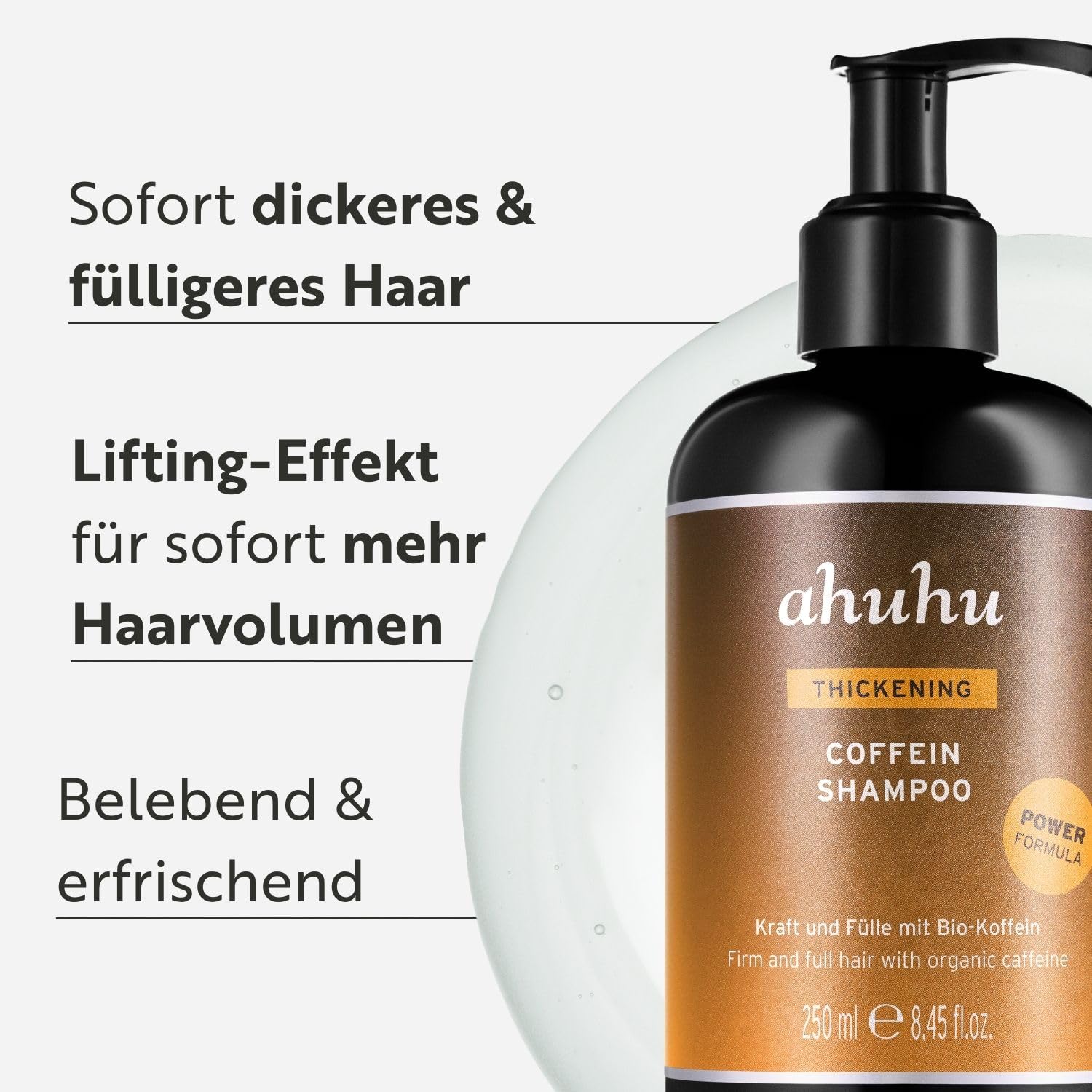 ahuhu Thickening Coffein Shampoo Power Formula (500ml) | Koffein für voller wirkendes Haar, Haarwachstum mit aktivierender Pflege, Gegen Haarausfall für mehr Volumen