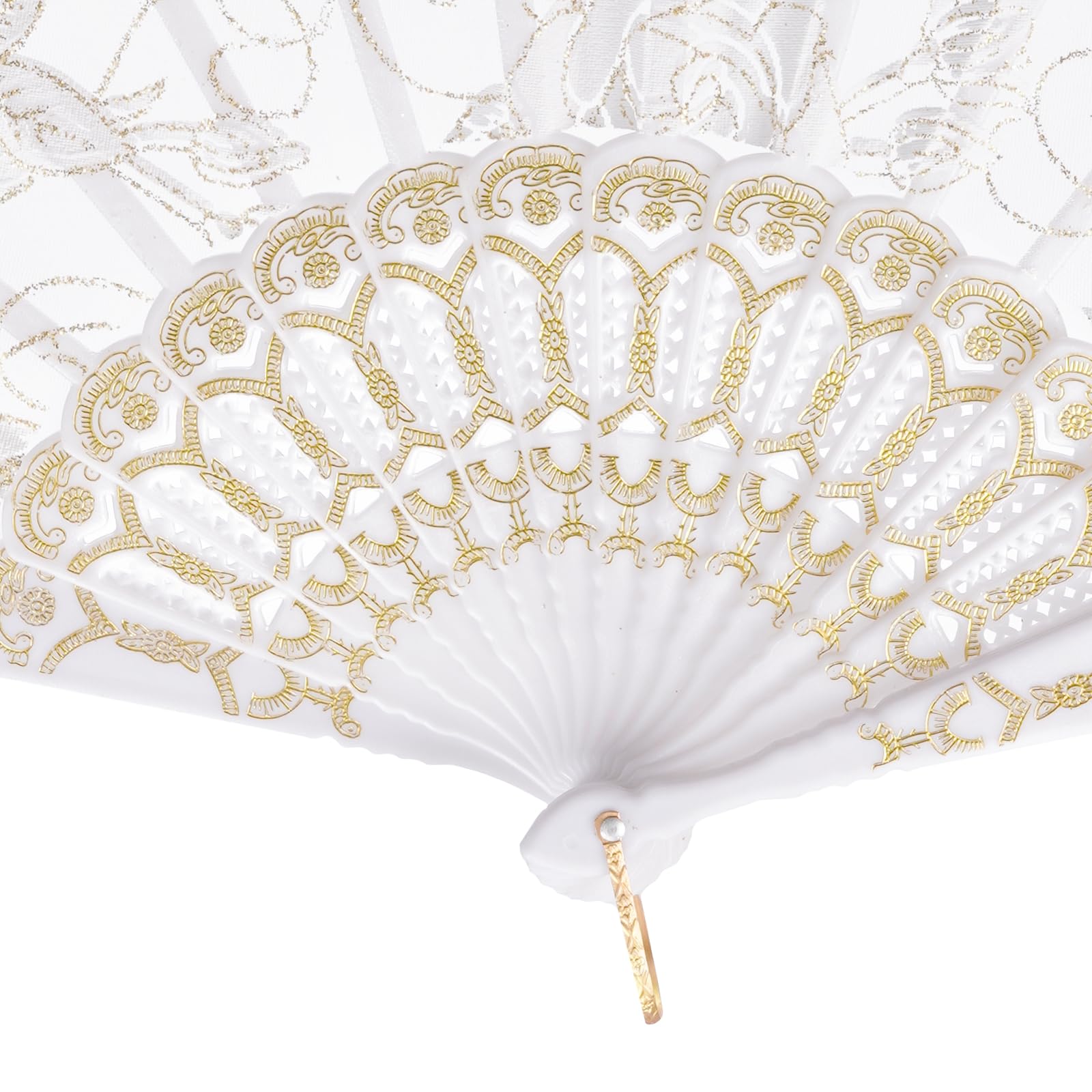 QIRMIZI Faltbare Handfächer aus Seide, 30 Stück, Seidenfächer, weiße Rosenfächer, perfekt für Hochzeiten, Partys und Tanzen, Weiß