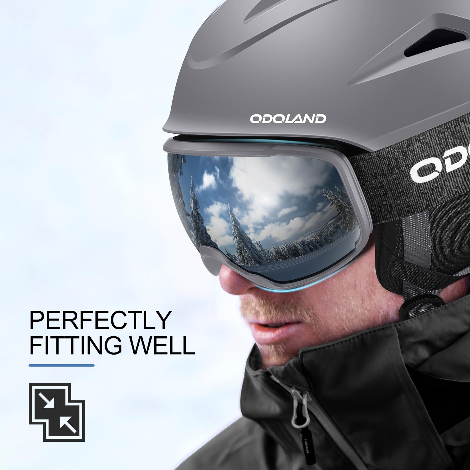 Odoland Casque de Ski, Casque de Ski avec Lunettes, Casque de Neige, Multi-Couleurs, Antichoc, Anti-Vent, Casque de Ski pour Hommes, Femmes et Jeunes, Assurant Sécurité Le Sports de Neige