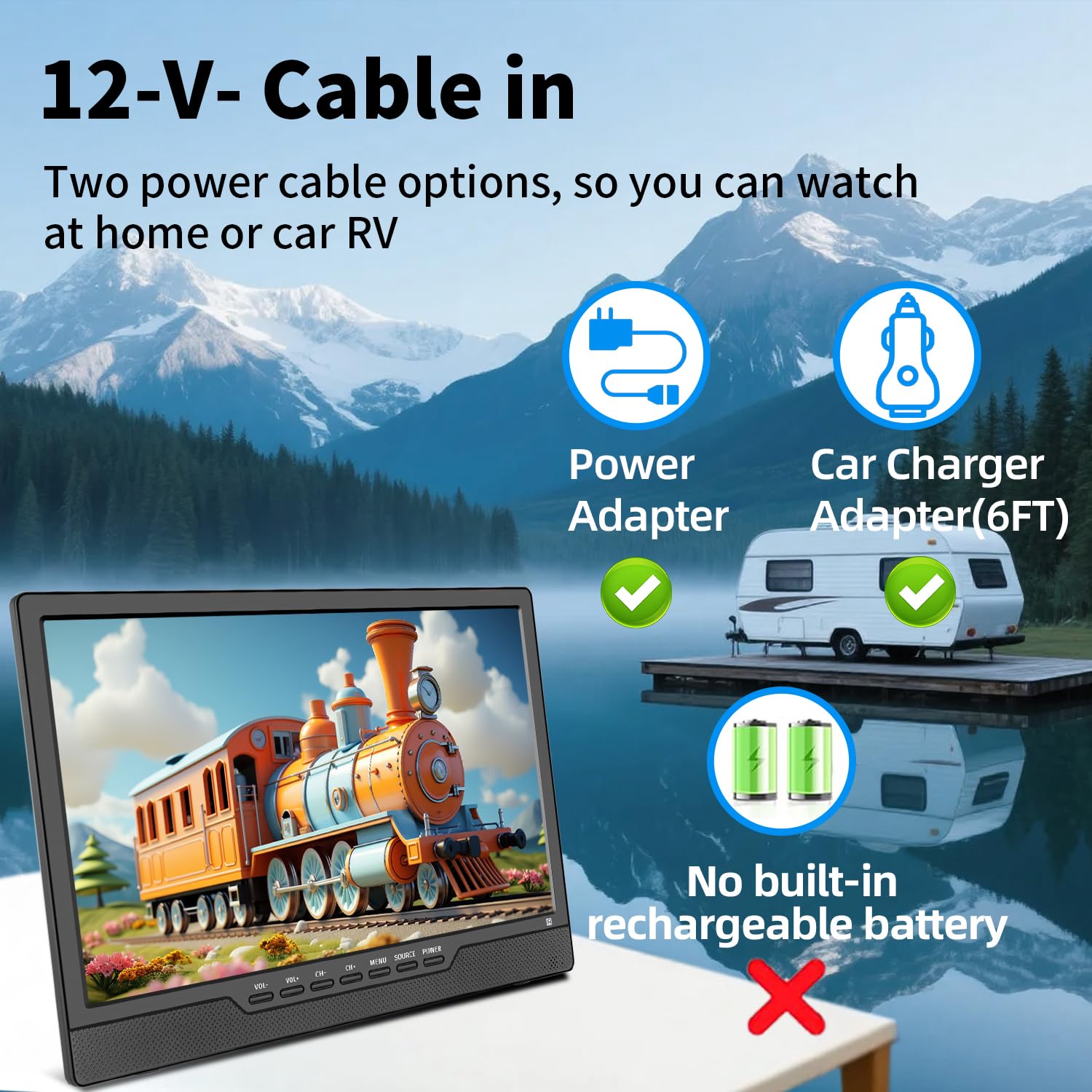 KCR 14 Zoll LED HD TV, kleiner Fernseher mit HDMI-Eingang, eingebauter digitaler Tuner/HDMI/USB/DC-12IN für Schlafzimmer, Küche, Wohnmobil – inklusive Fernbedienung