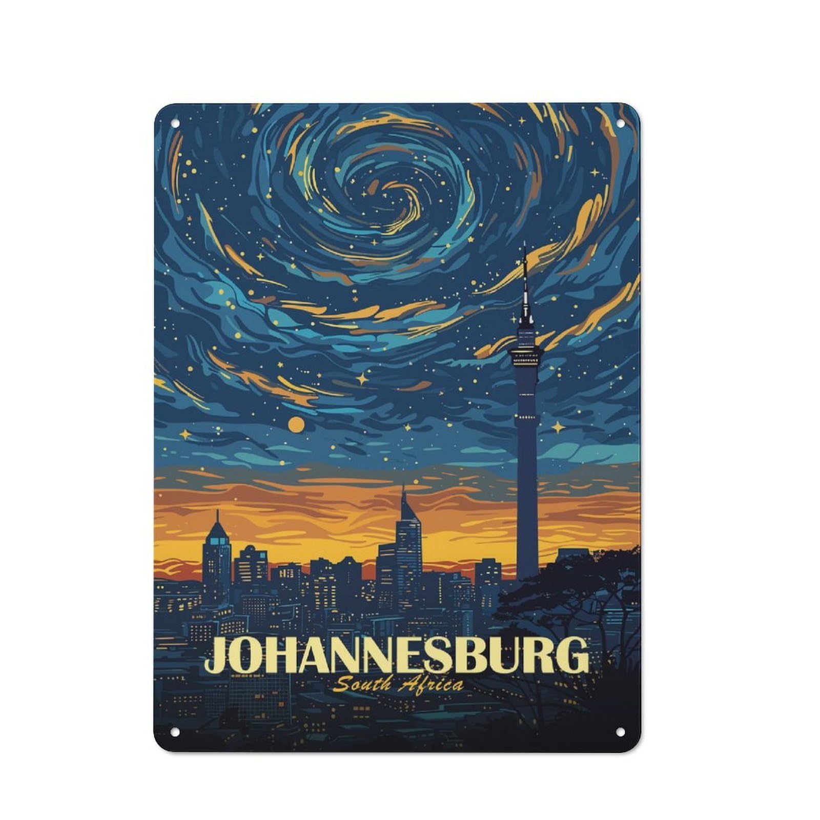 Junmoney Style-14 Rustic Johannesburg South Africa Cityscape Art Rustic Tin Sign 40X30cm, Porch Wall Decor For Greenhouse, Garden Room, Cafe Or Entryway