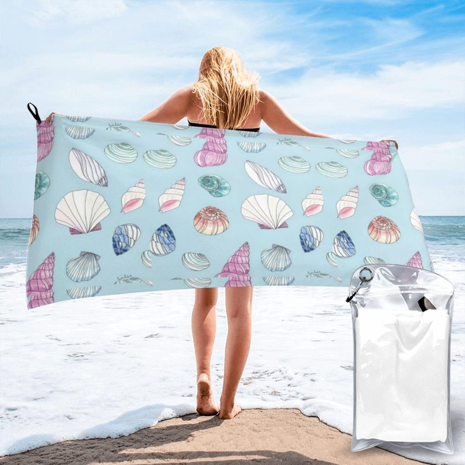 WYCZHY Sea Shell Print Beach Towel Soft Quick Dry For Spa Pool Gym Vacation Travelers Women Men Adults Sauna Gift