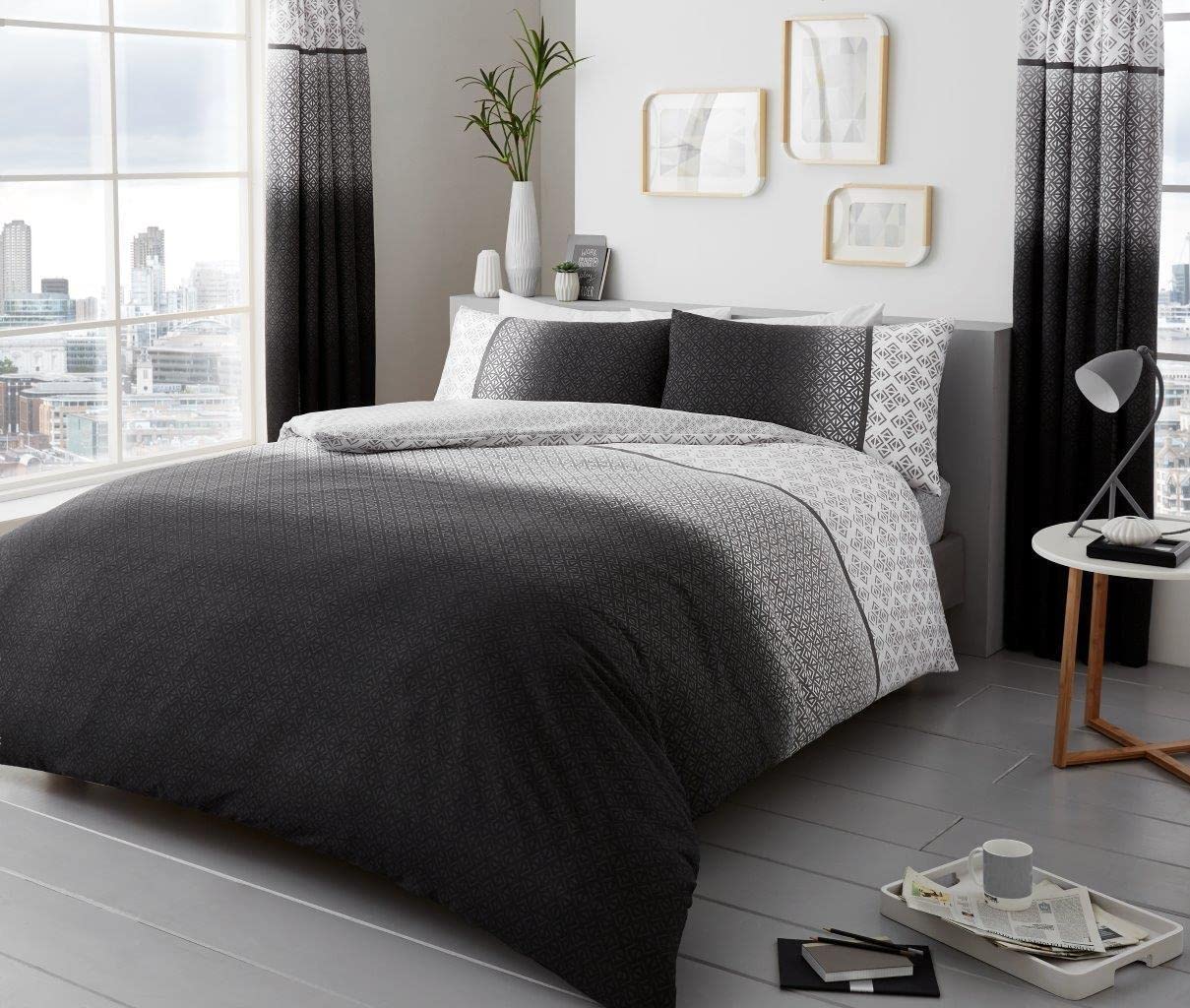 Fairwayuk Urban Ombre - Grey Urban Ombre Grey Duvet Cover Set King, Quilt Bedding With Pillowcase, Ultra Soft, Easy Care