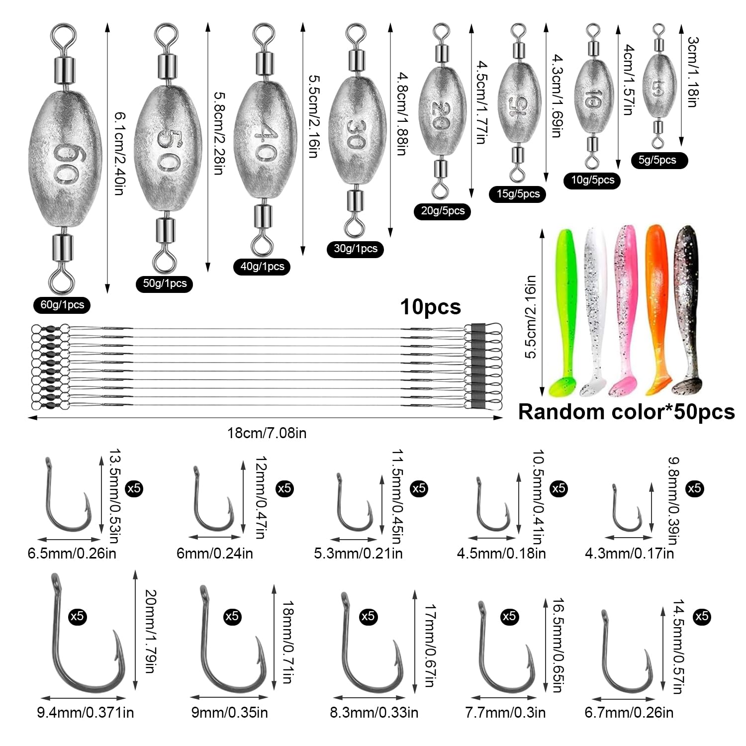 134 Piezas Kit de Plomos Pesca Plomos de Pesca Surfcasting con Giratorio Plomo Pescas Kit De Plomo de Pescas 5/10/15/20/30/40/50/60g