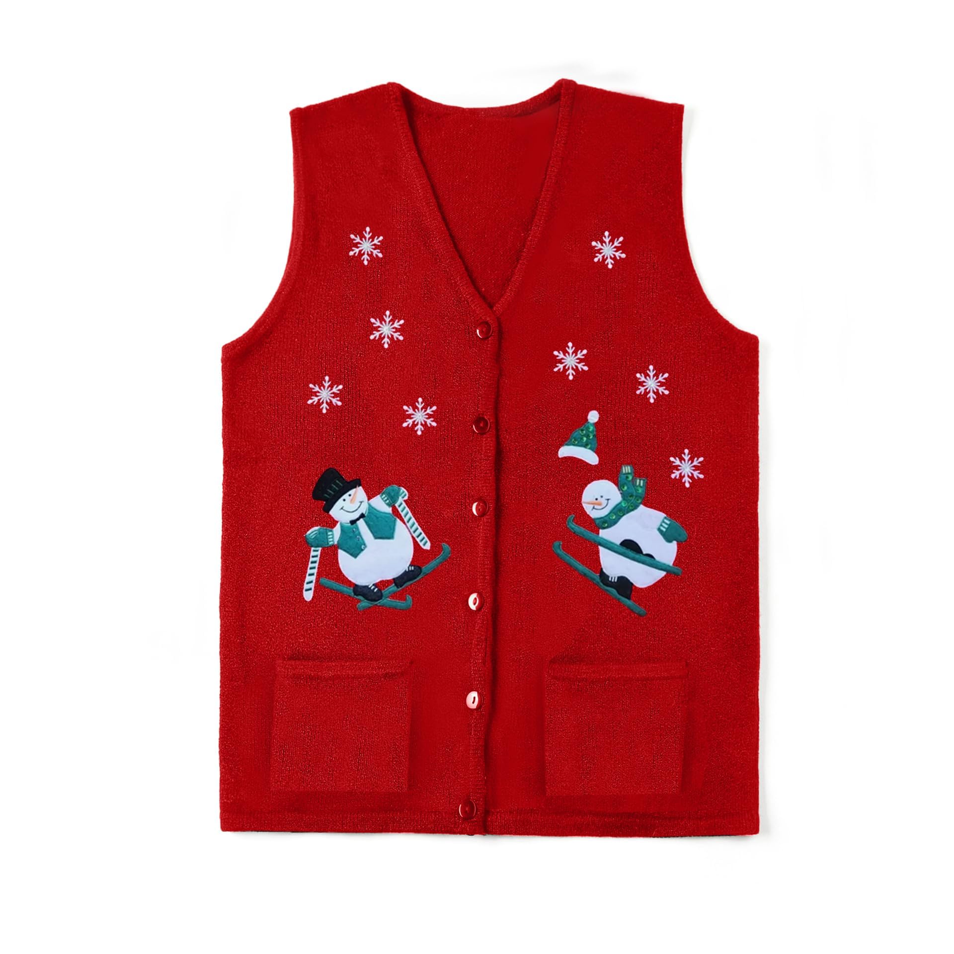 Women Christmas Sweater Vest Button Up Embroidered Vest Xmas Cute Holiday Vest