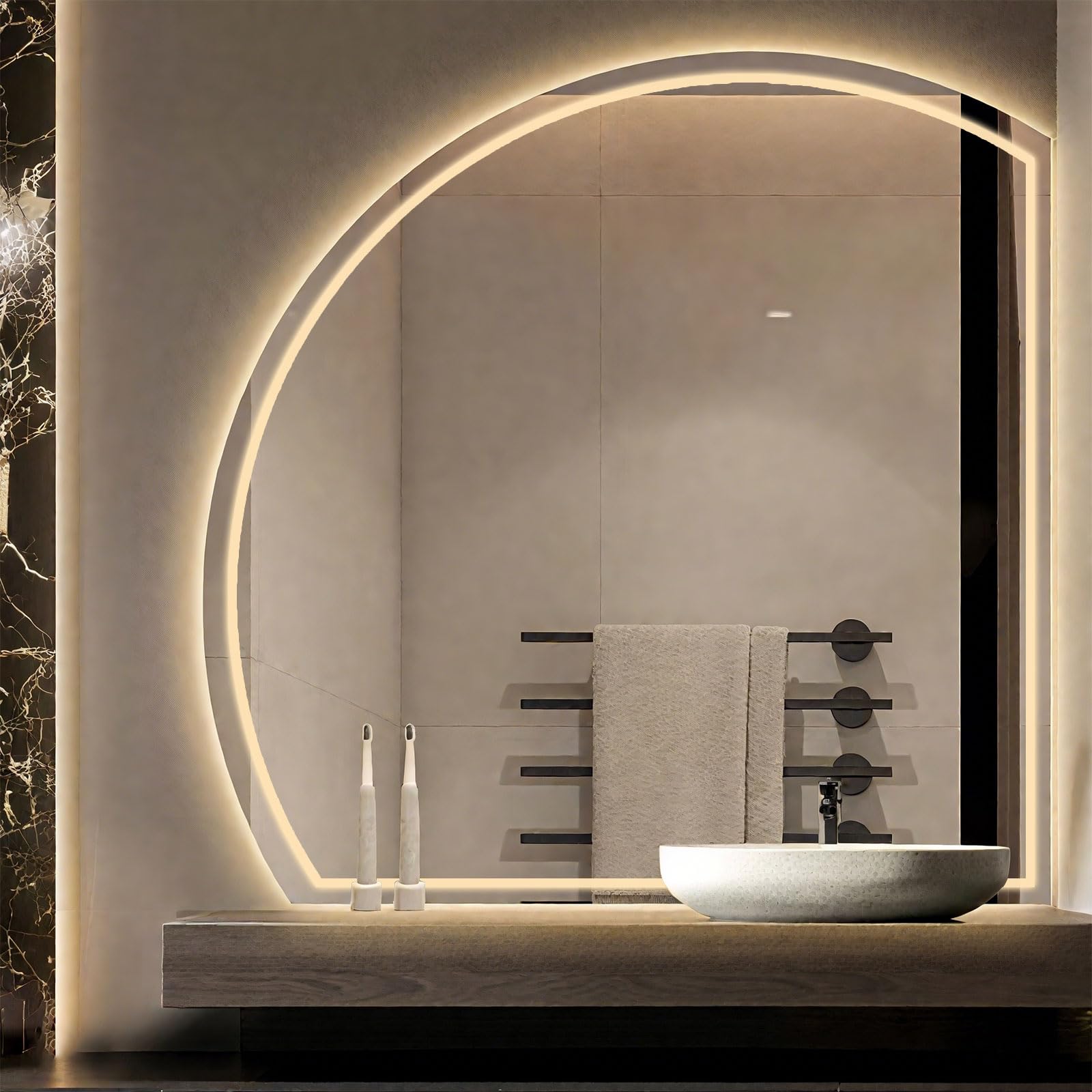 FGXHHS LED with Lights, Anti-Fog Backlit Vanity - 3 Color Temperature (3000K-6500K), Dimmable, Shatterproof Tempered Glass, Waterproof, Memory Function, Frameless Design