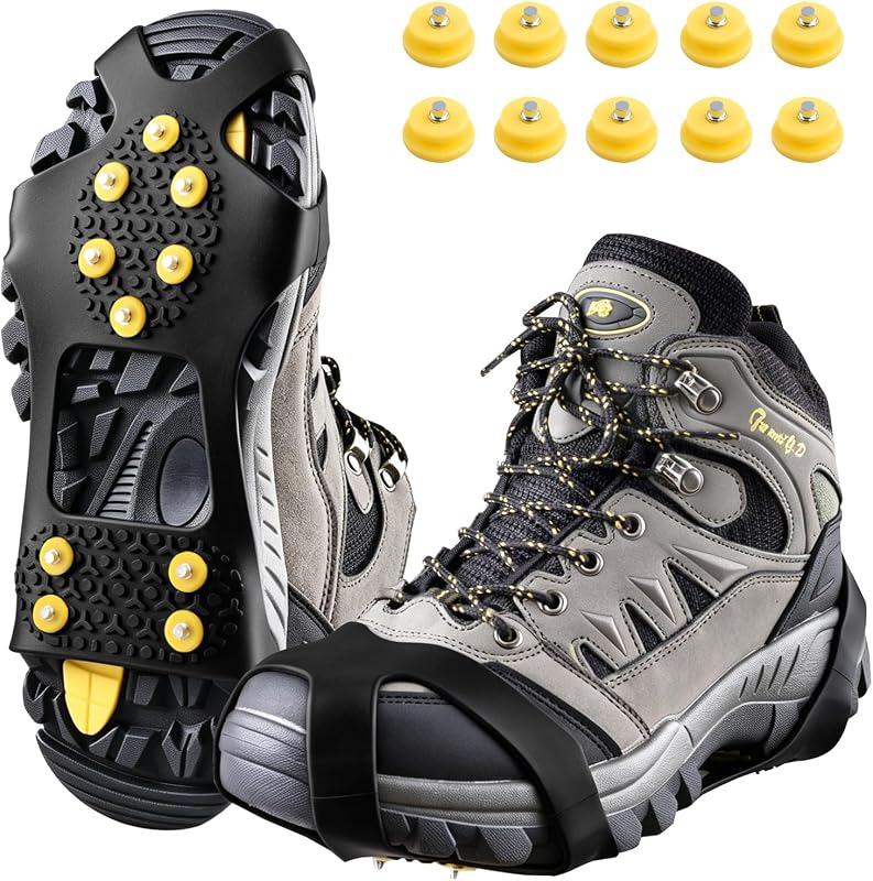 Azarxis Walk Traction Ice Cleat Spikes Crampons with 10 Spikes Snow Grips Stretch Footwear Traction for Walking, Jogging, Climbing, Hiking on Snow and Ice