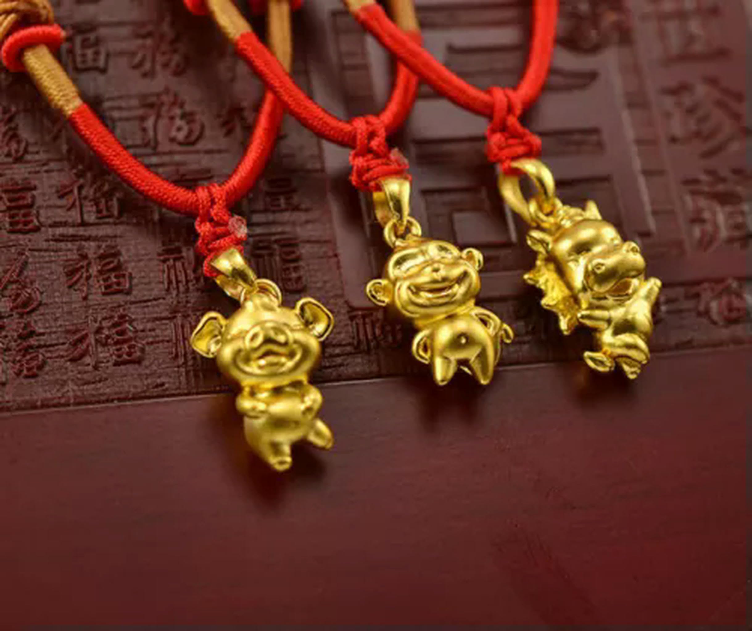 1 Stück Echt 24 Karat Gelbgold Anhänger Damen Sternzeichen Zwölf 3D Tanz Hase Tiger-Drache-1,5-1,6g
