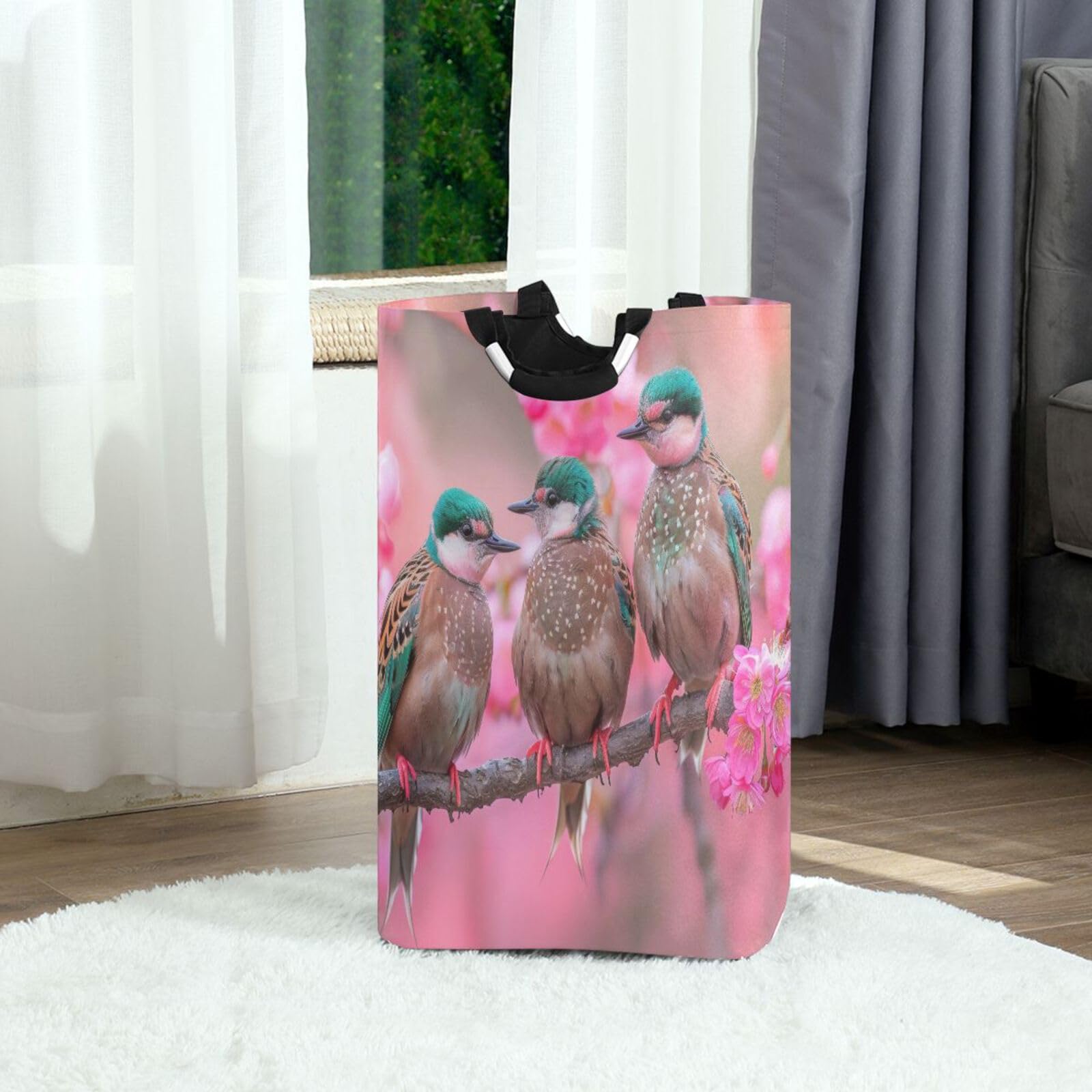 Jihqo Laundry Hamper Basket Cute Tree Birds Collapsible Nursery Storage Bin Waterproof Clothing Baskets for Home Bedroom Bathroom Washing Room