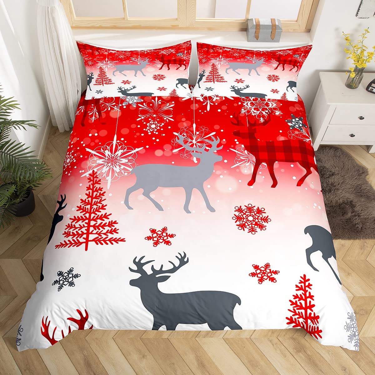 Set di biancheria da letto con Babbo Natale, fiocco di neve