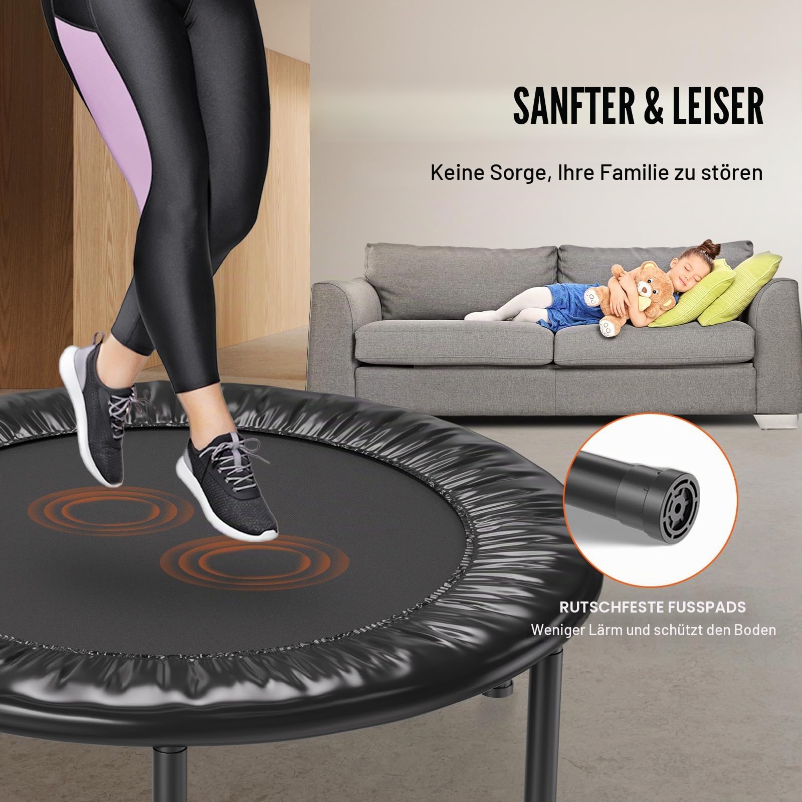 VEVOR Faltbares Mini-Trampolin Fitness-Rebounder 934 mm, 100 kg belastbares Trainingstrampolin, Rebounder Sport Trampolin für Erwachsene für Indoor-/Gartentraining