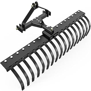 YITAMOTOR 50" Landscape Rake Tractor Attachment,3 Point Quick Hitch Rock Rake for Tractor Category 1 to Collecting Gravels Leaves Branches,17 Replaceable Spring Steel Tines,5 Angle Adjustment,Black
