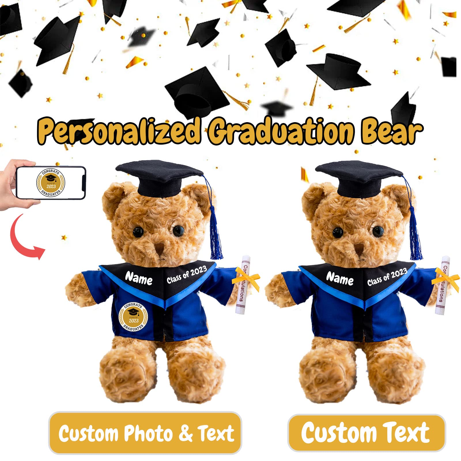 Graduation Bear 2024 - Personalized Stuffed Animal With Custom Text/Photo | Class Of 2024 Gift For High School, College Or Kindergarten - View #10