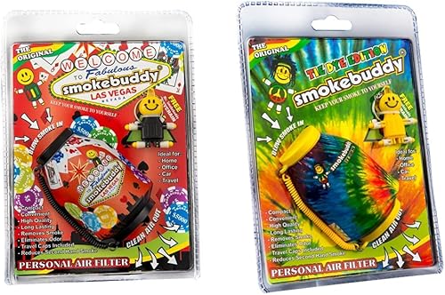 Smoke Buddy - Paquete de filtros de aire personales (2 unidades) | smokebuddy Original Vegas Negro/Rojo + Smoke Buddy Tie Die Amarillo/Naranja
