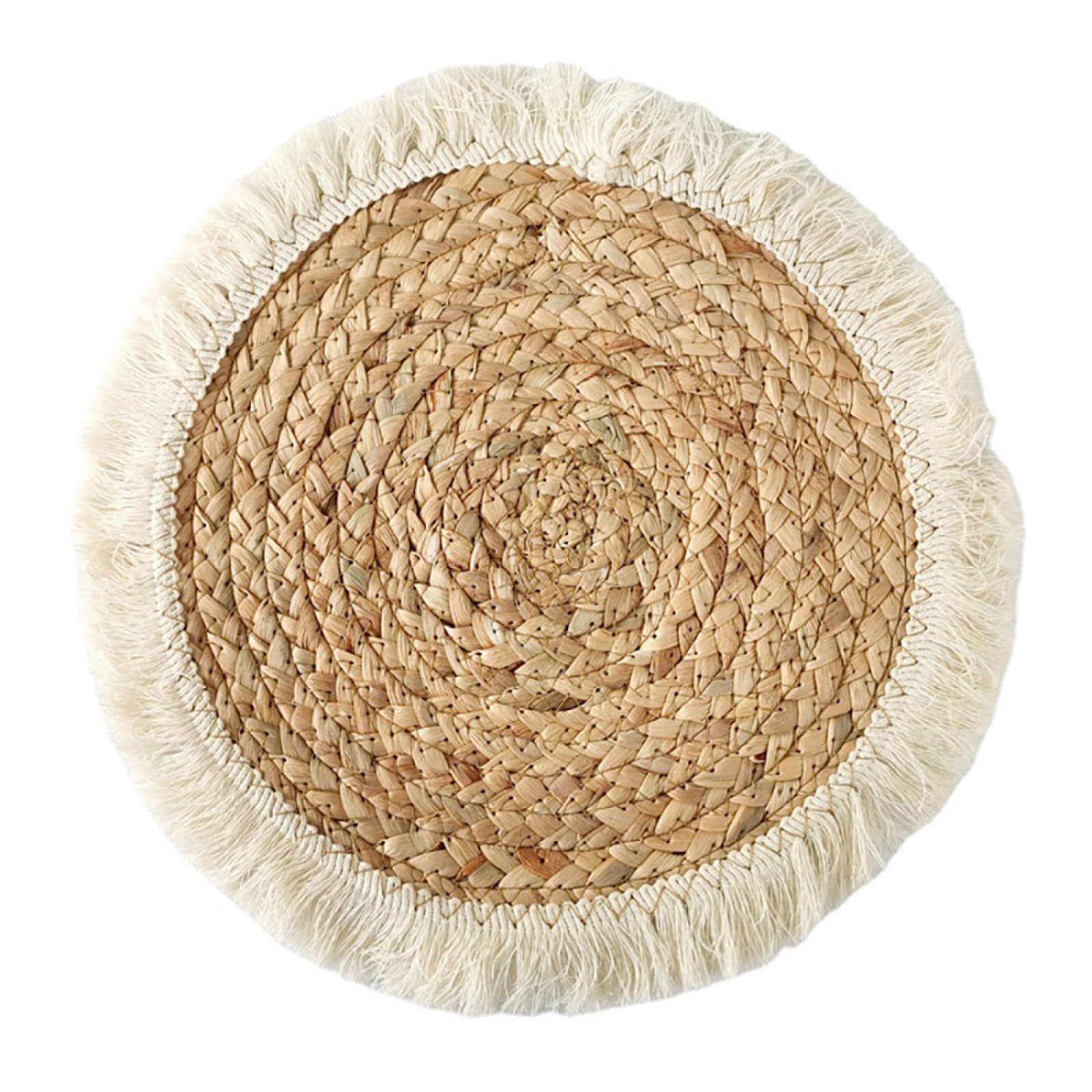 Décoration de Table, Sets de Table, Tapis de Cuisine/Salle à Manger Rond en Herbe Naturelle tressée avec Pompons, Style Ferme, idéal pour Le café ou Le thé.