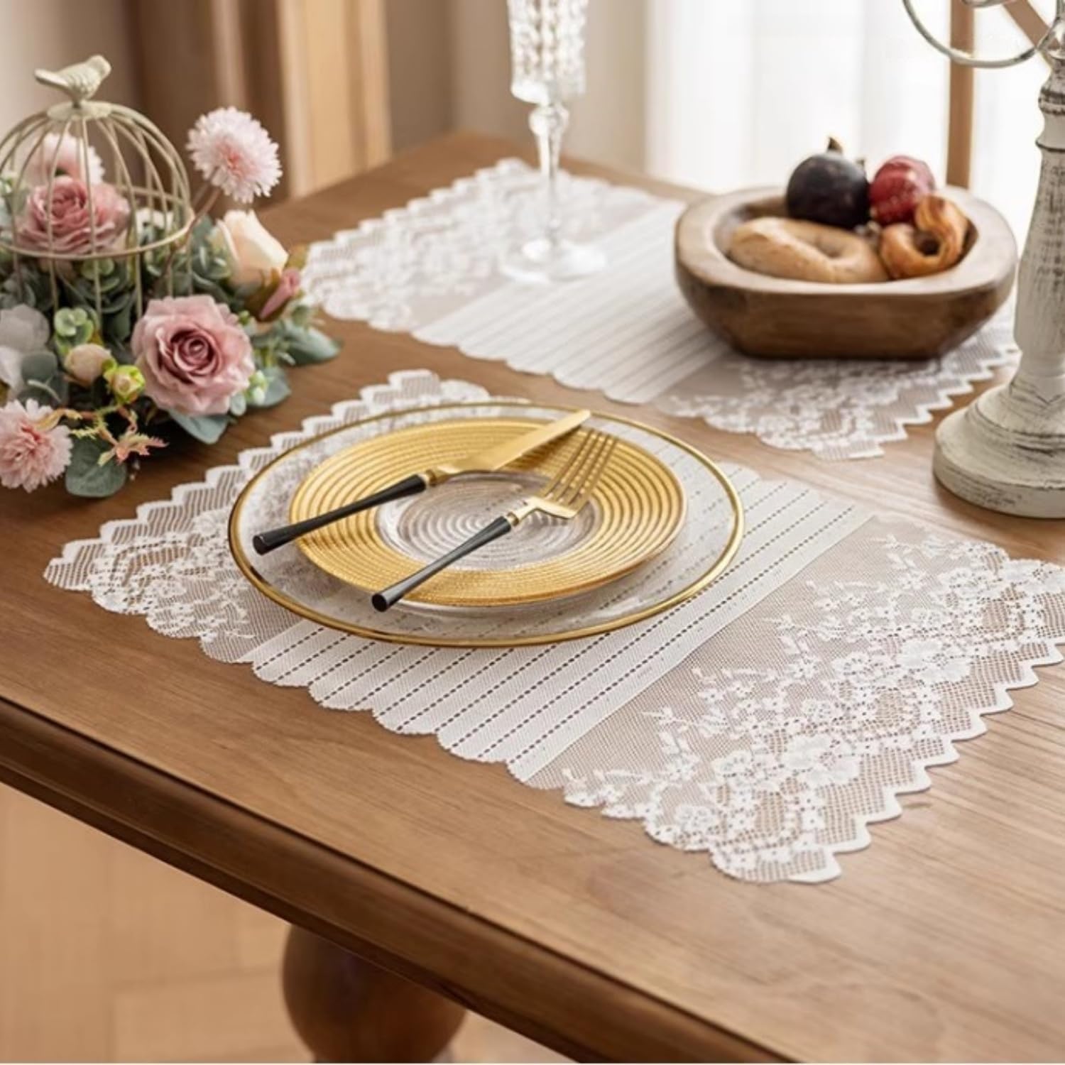 Sage Green Lace Table Runners Rustic Boho Cloth Wedding Vintage Romantic Lace Tablecloth Summer Kitchen Party Decor for Bridal Shower Halloween Engagement Hotel Home (Green, 18" x106")