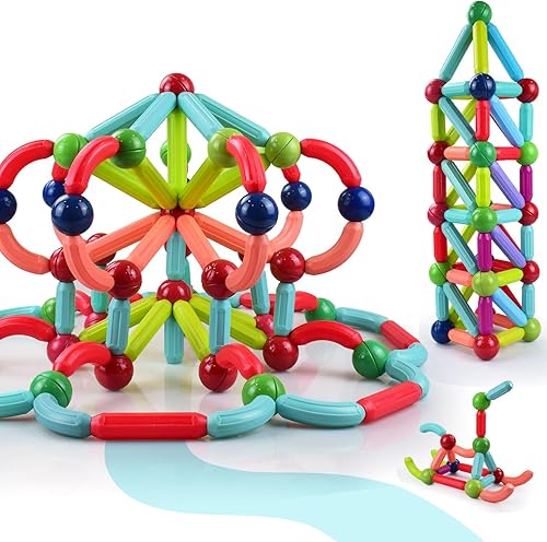 BAKAM Bloques de construcción magnéticos para niños de 4 a 8 años, juguetes de construcción STEM para niños y niñas, juego de palos magnéticos y