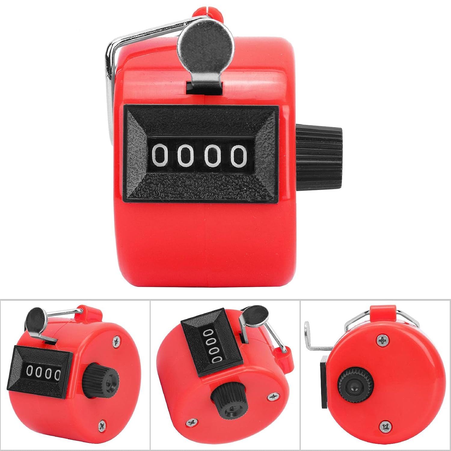 Garosa Hand Tally Counter 4 Digit Display Mechanical Handheld Pitch Counter Clicker Counter Plastic Shell Knob Reset Handheld Counting Tool with Hook for Row People Sport School