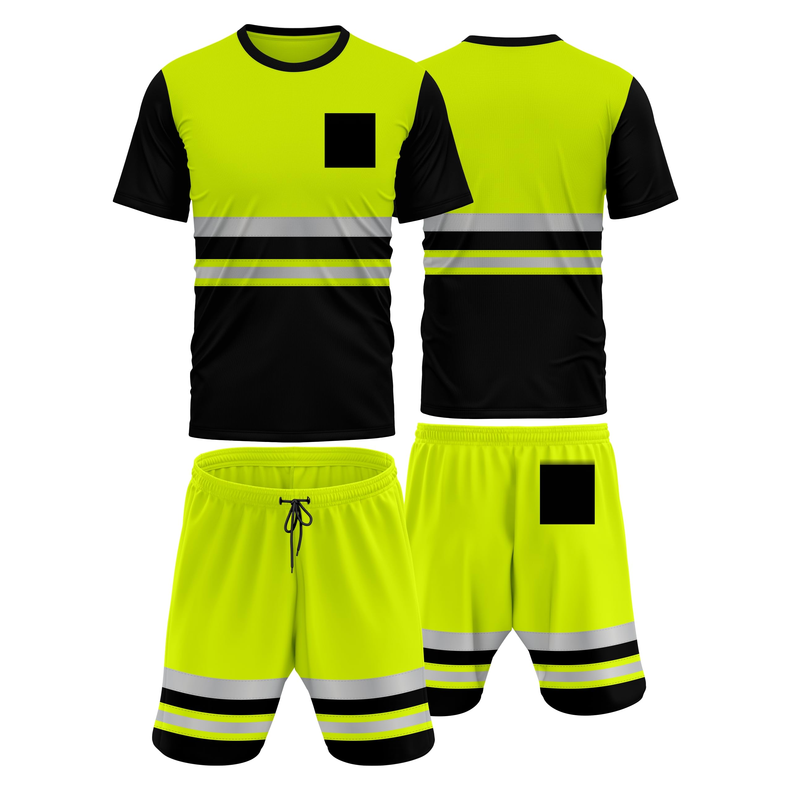 mymixtrendz Survêtement réfléchissant haute visibilité à manches courtes pour homme avec cordon de serrage et poches latérales sur la poitrine sur le devant - 2 pièces S/2XL