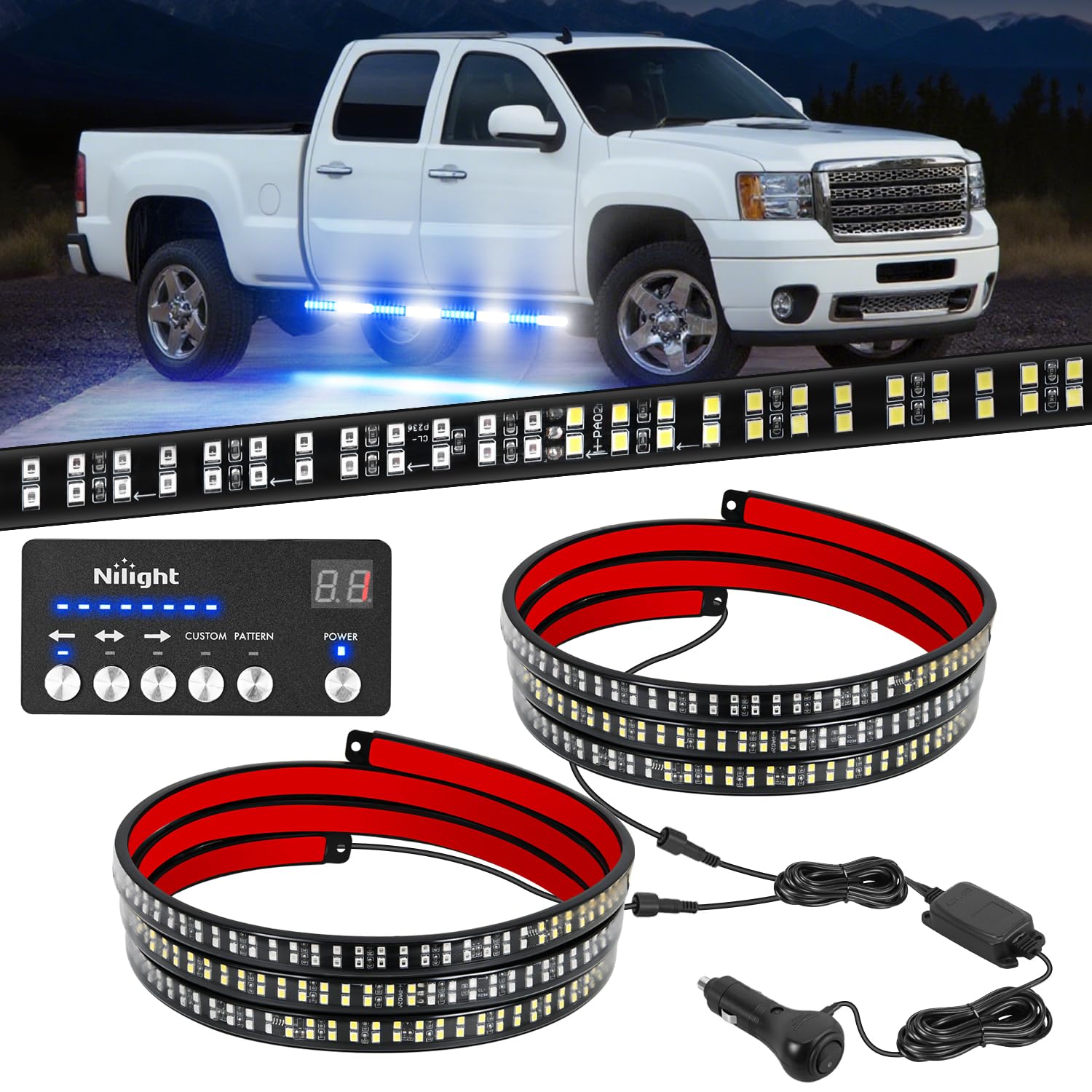 Nilight 2PCS 70" Running Board Lights Strip Blue White with Controller