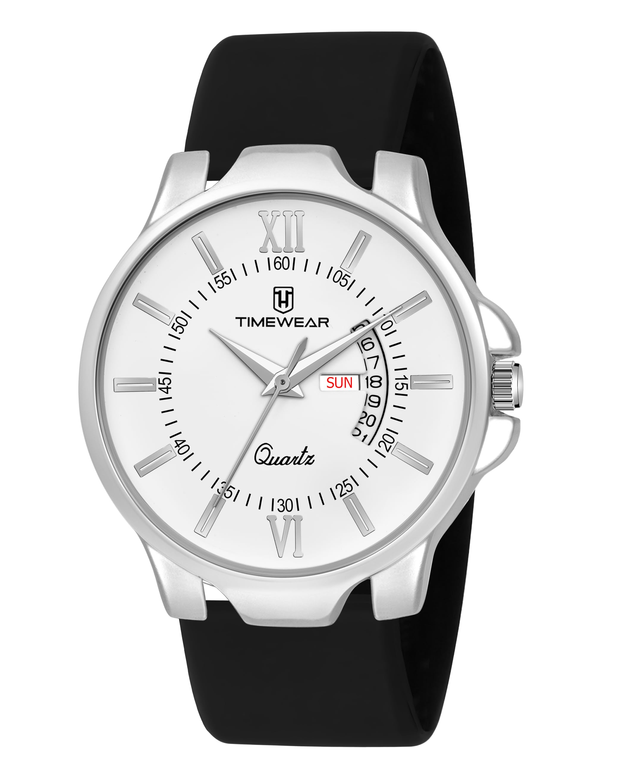 TIMEWEAR Analog White Dial, Day Date Functioning, Black Silicone Strap Watch for Men