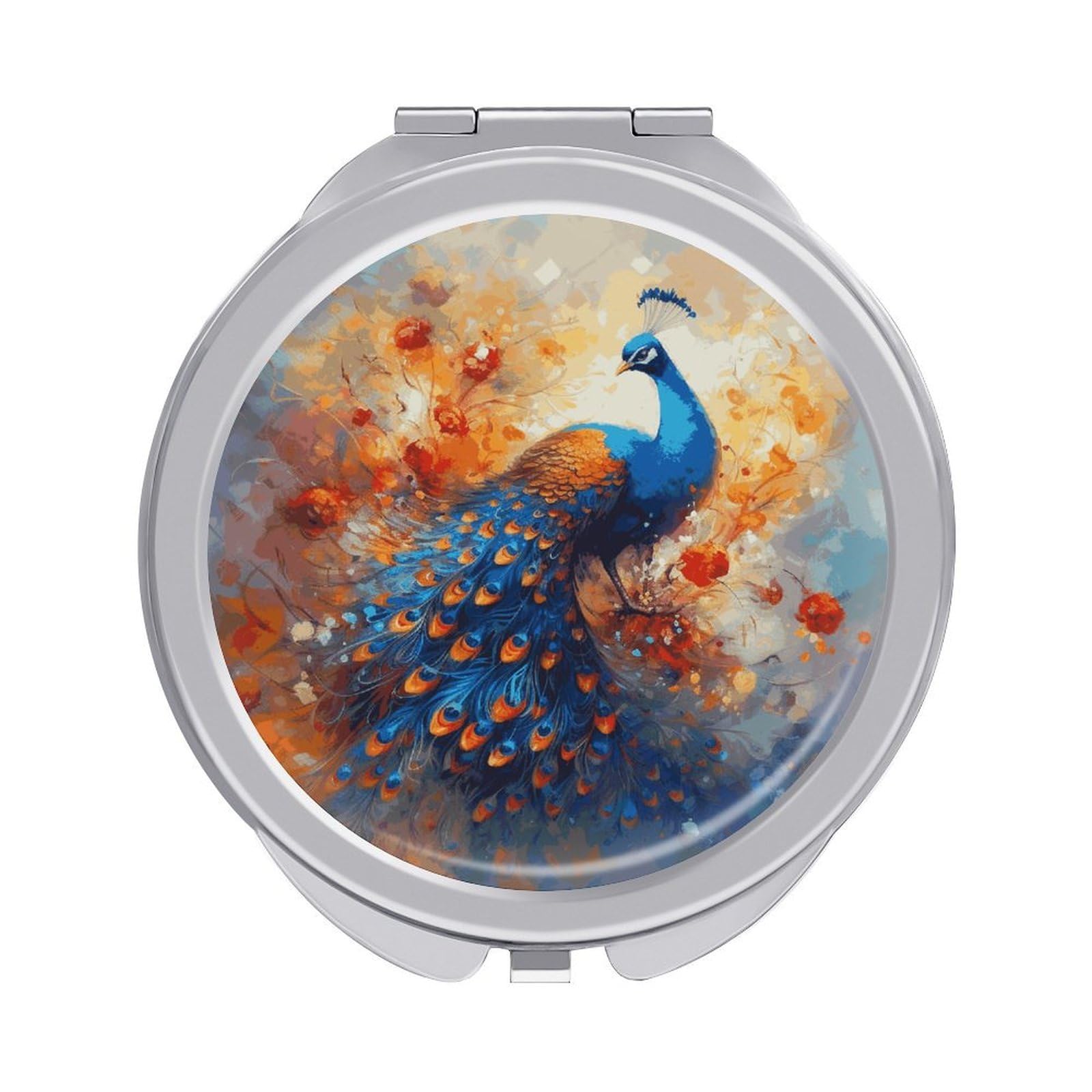FekiLoot Peacock2 Travel Makeup Mirror 2 X /1 X Magnifying Slim Pocket Mirrors Compact for Purse Travel Makeup Mirrors for Pocket, Handbag, Purse Women Gift