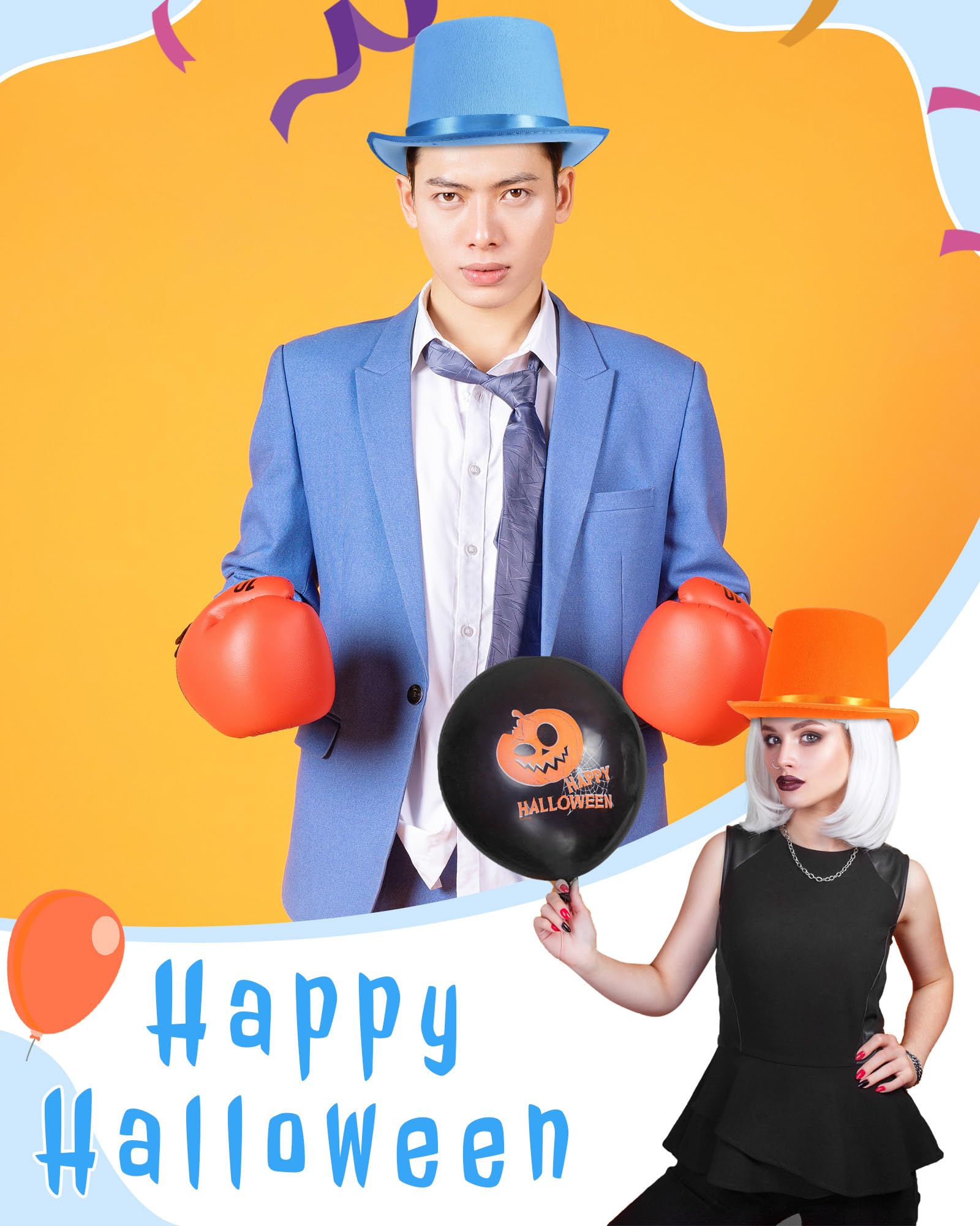 Geyoga Juego de 2 sombreros de fieltro para adultos, color azul y naranja, divertidos y altos, suministros de fiesta para desfile, cosplay, actuaciones de teatro