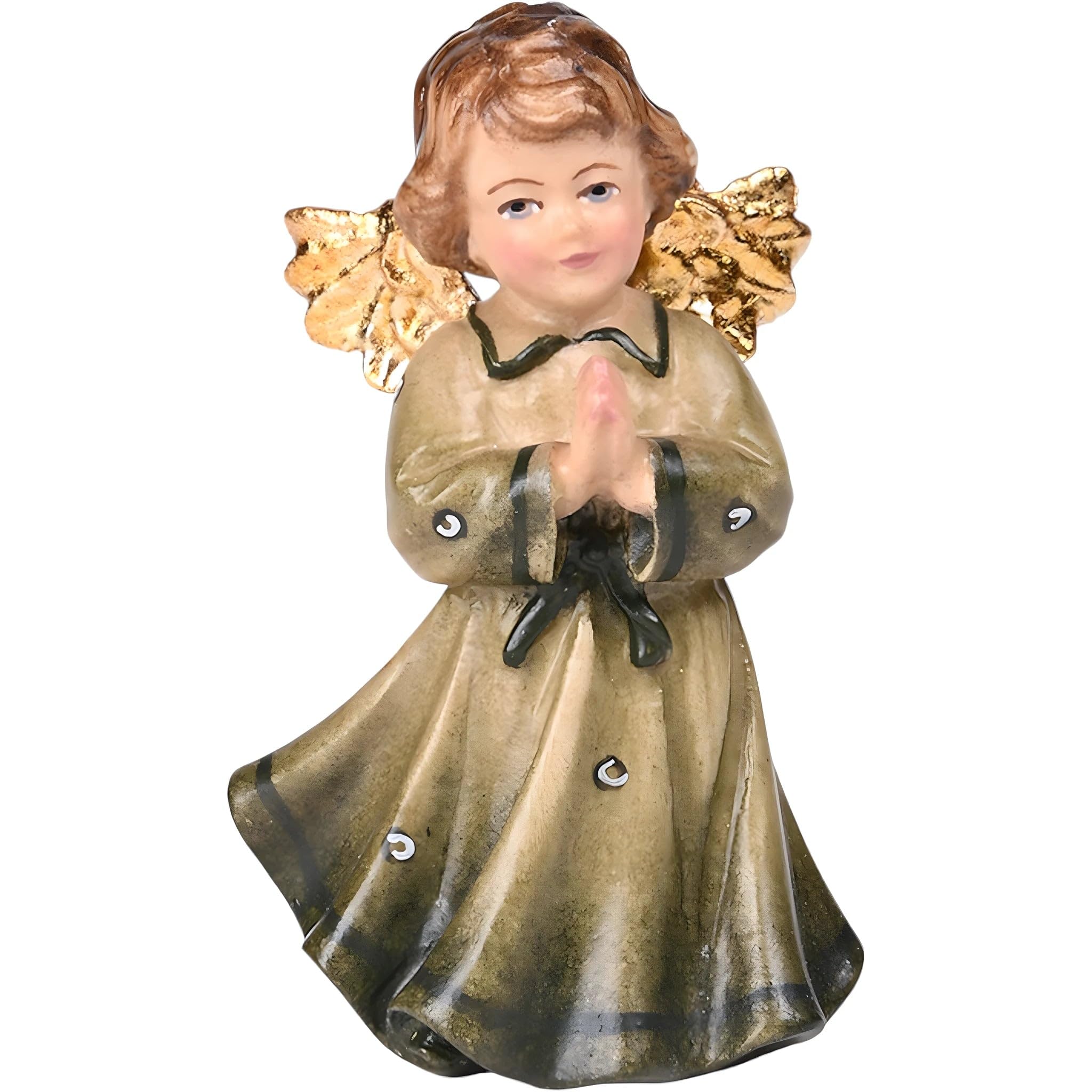 Dolfi | Green Praying Angel 8 cm | Hand Painted in Val Gardena | Religious Article