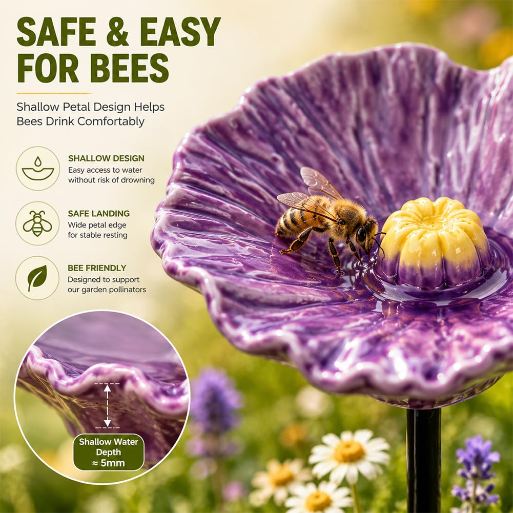 Gartenort Handgemachte BienenblüTen – Wetterfeste Keramik, BienenträNke Keramik Blume - füR den Garten, Lockt Bienen an, Wetterfeste KeramikblüTen als Dekoration und Bienenretter (4 Blüten)