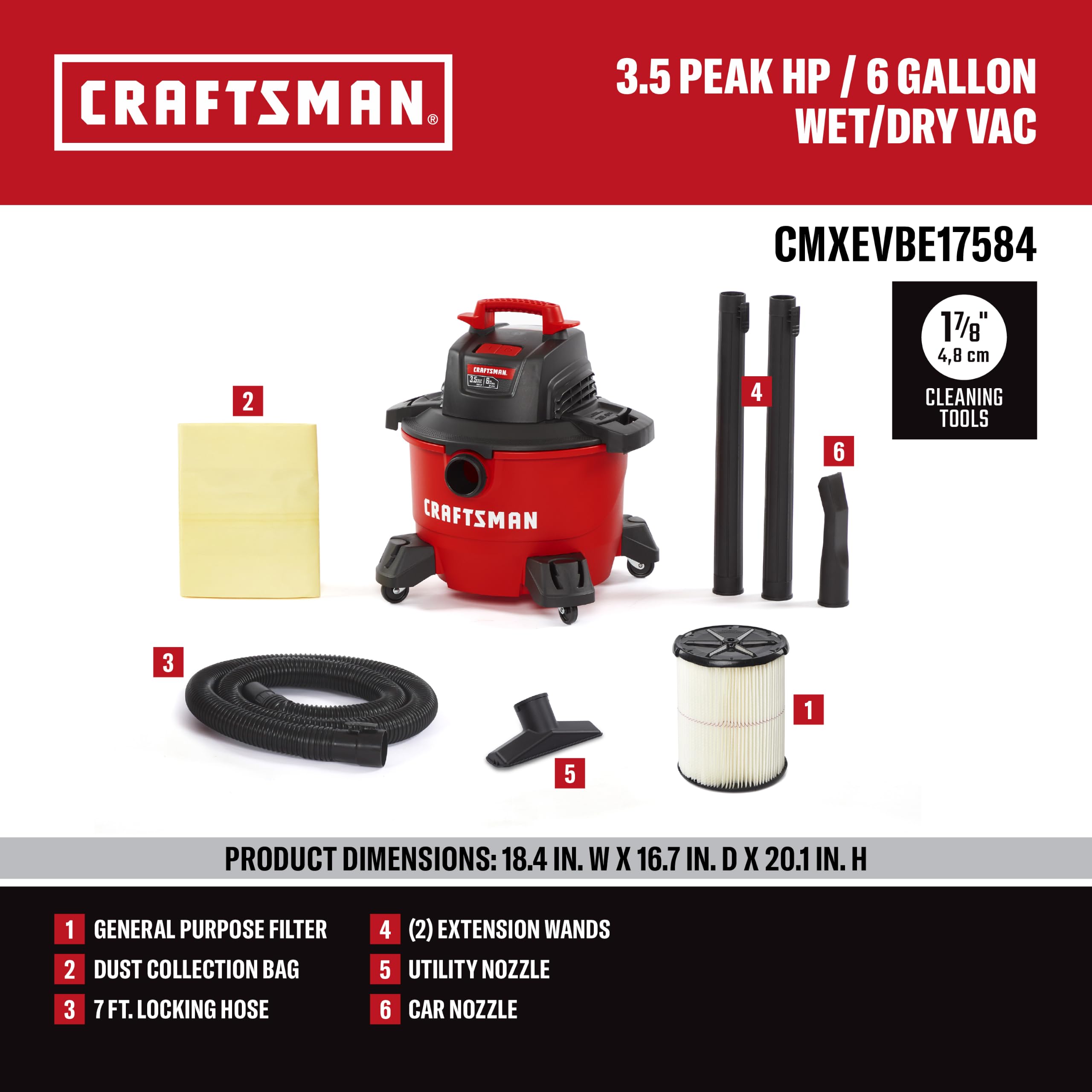 CRAFTSMAN 22 Litre (6 Gallon) 3.5 Peak HP Wet/Dry Vac, Shop Vacuum