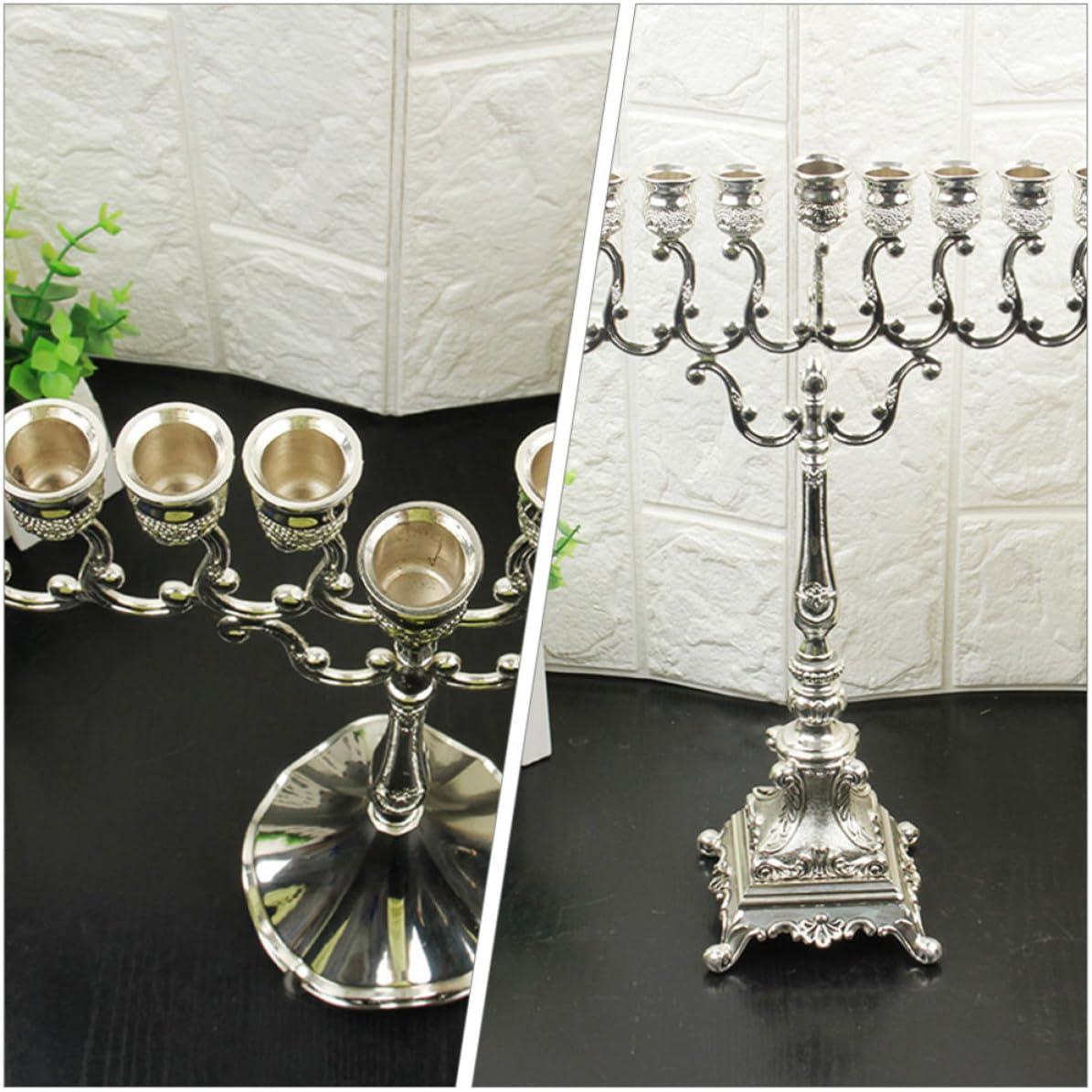 Mikikit Candelabro a 9 Bracci in Lega di Zinco Argento Stile Europeo Antico Elegante, Portacandele Stabile e Pratico per Feste Notturne e Decorazioni da Tavolo