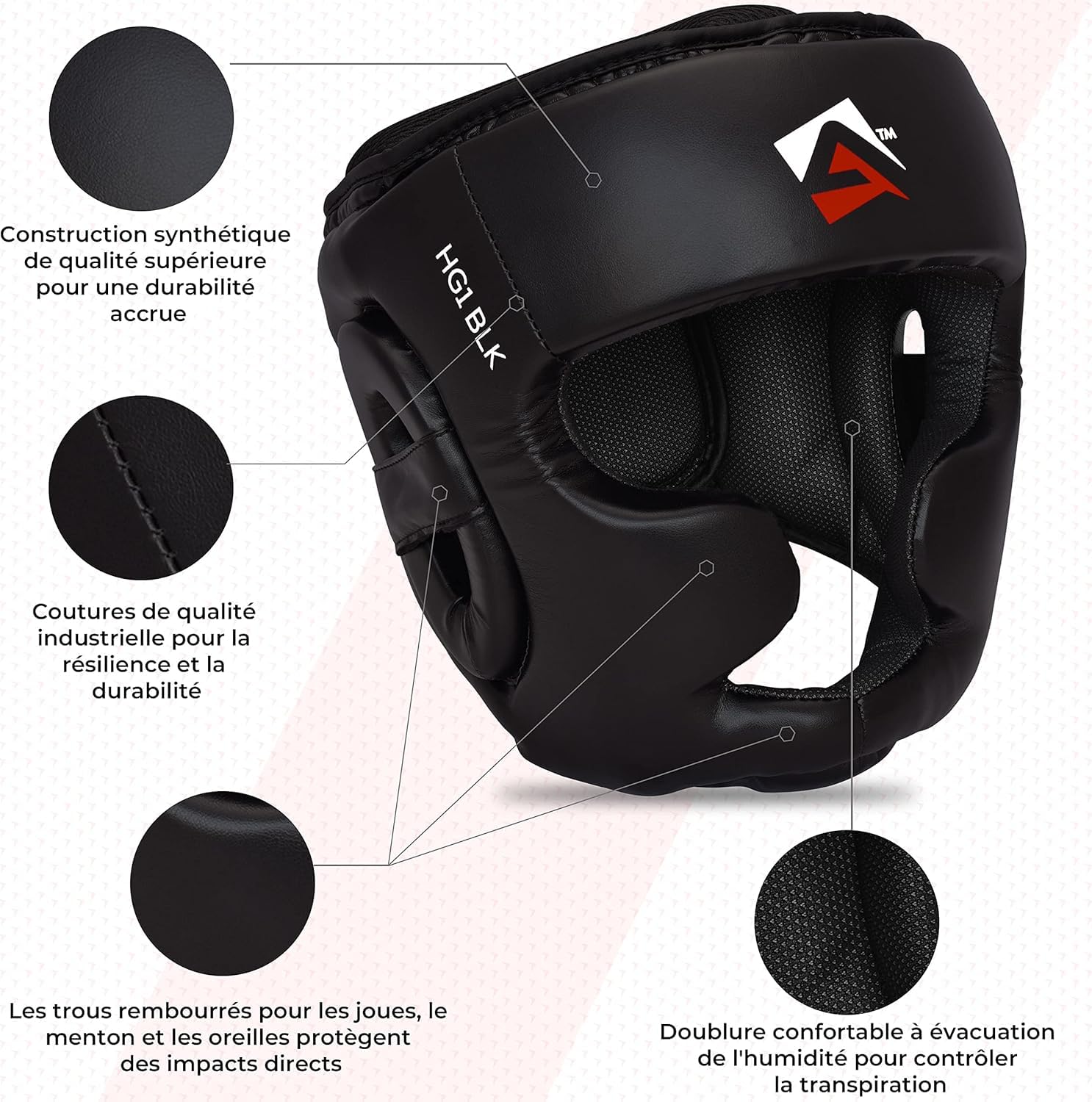 AQF Casque Boxe, CE Approuvé MMA Entraînement Casque De Boxe, Casques Sports Combat, Muay Thai Casque Integral pour Tête Protection, Sparring, Kickboxing, Art Martiaux, Karaté Head Guard Noir