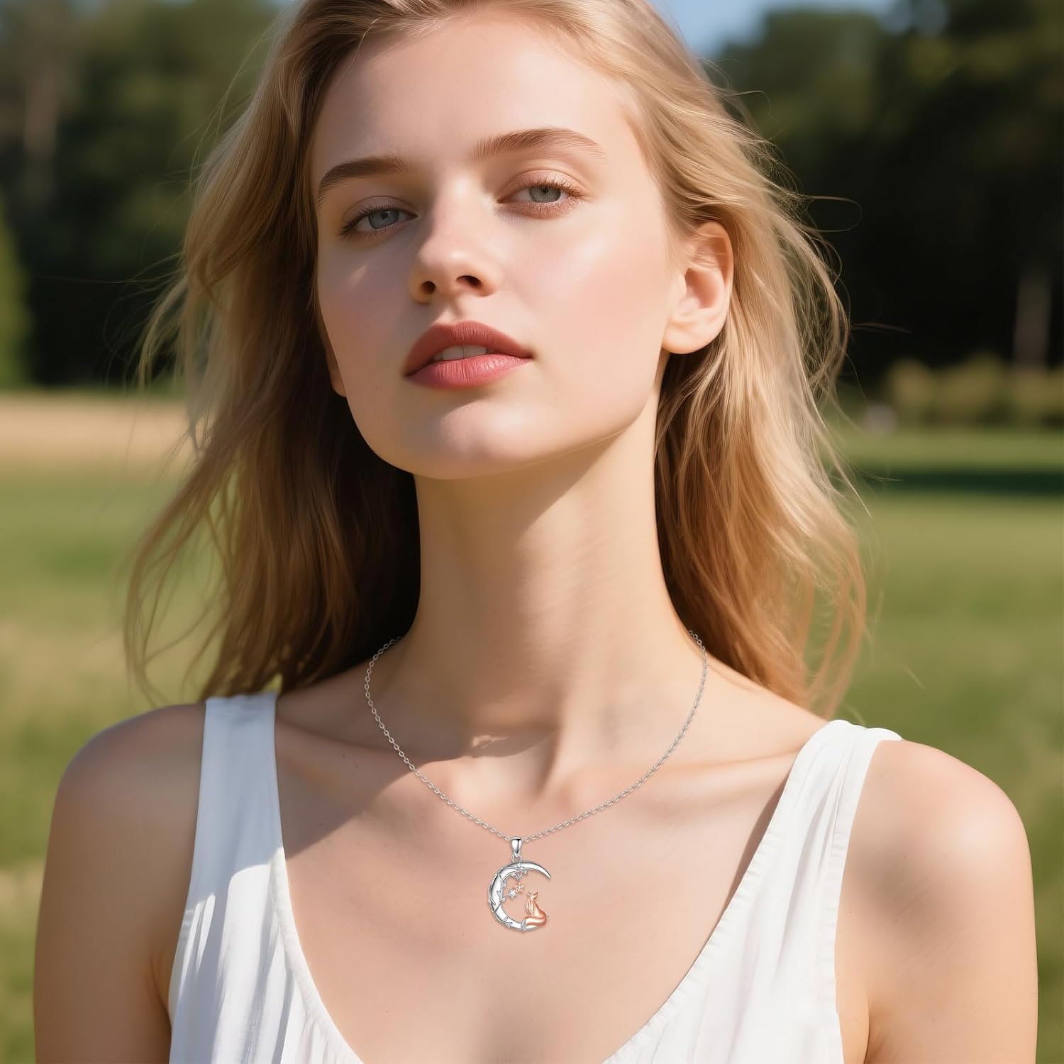 925 Sterling Silver Cute Animal Necklace Sloth/Mouse/Possum/Fox/Cow Necklace Moon Pendant Jewelry Gifts for Women - Image 2