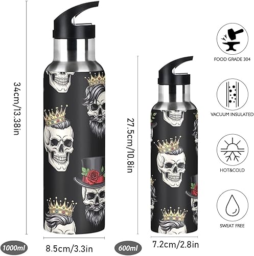 Miniatura 2 de Funny Skulls Black Insulated Stainless Steel Water Bottle with Straw 20 Oz, BPA-Free Sport Water Bottle Insulated Leakproof Water Bottles
