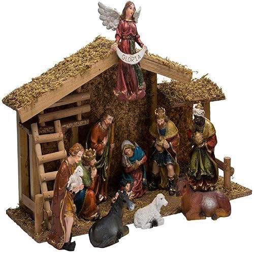 Kurt Adler 12-Piece Nativity Set with Wooden Stable