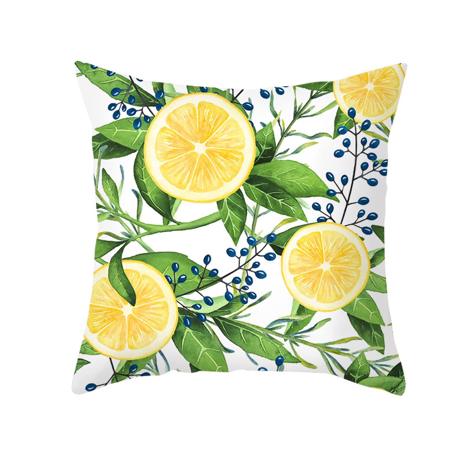 Cushion Covers Lemon Green Leaves Pillow Cases Soft Linen Cushions with Covers Included Washable Sofa Cushions with Invisible Zip Pillowcase Breathable Pillow Cover 60x60 Cushion Cover 1 Pack