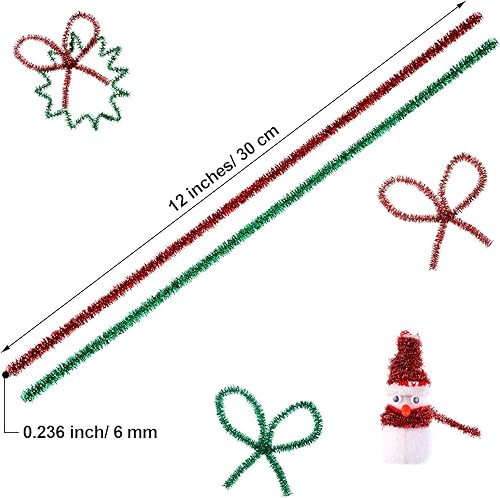 Miniatura 2 de WILLBOND 300 limpiapipas de Navidad de 12 pulgadas con purpurina para manualidades, color rojo y verde, tallos de felpilla coloridos para Navidad,