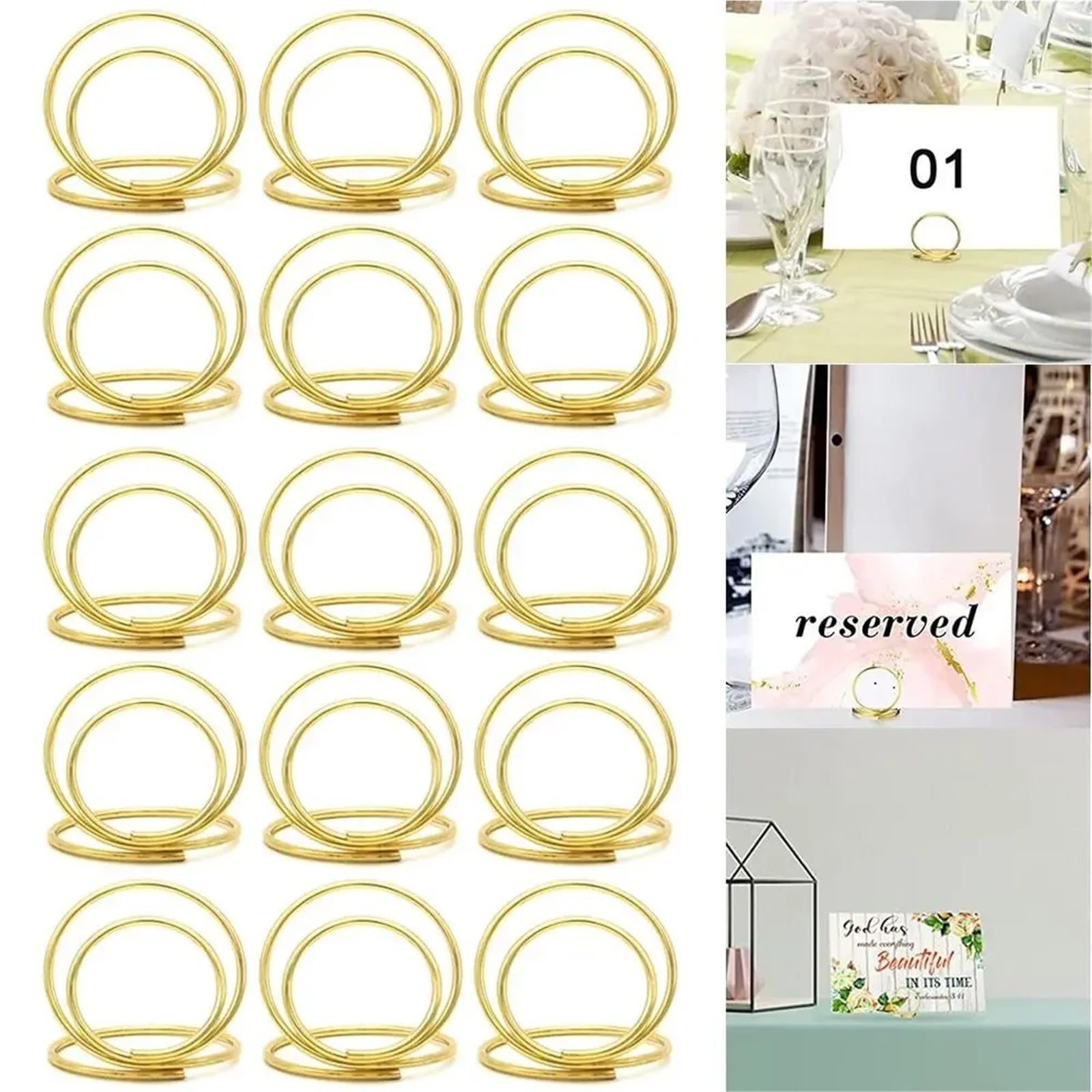 30 soportes para números de mesa, soporte para nombre, etiqueta de asiento, foto (dorado)