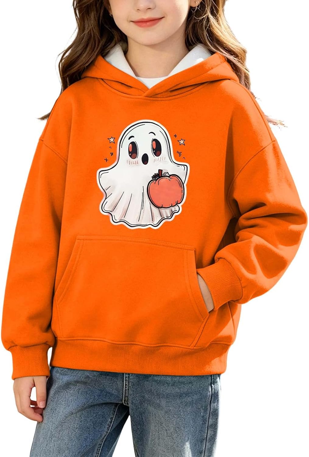 Kids Cute Apple Ghost Halloween Graphic Hoodie Sweatshirt Pullover