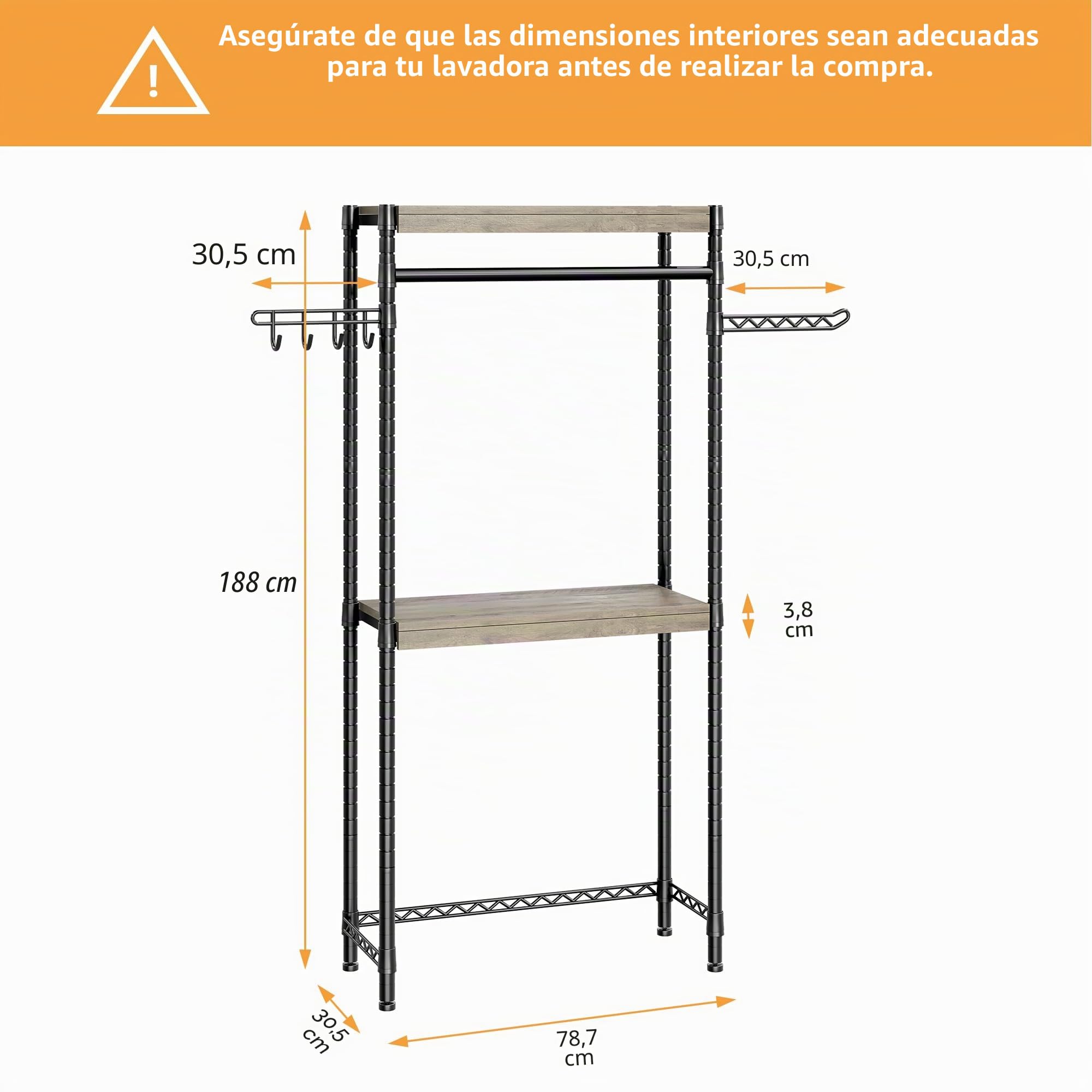 Garvee Estante De Almacenamiento De Lavadora, sobre La Lavadora y Secadora, Estantes De Madera Que Ahorran Espacio con Altura Ajustable para Baño, Lavandería y Balcón, 79x30x188 cm
