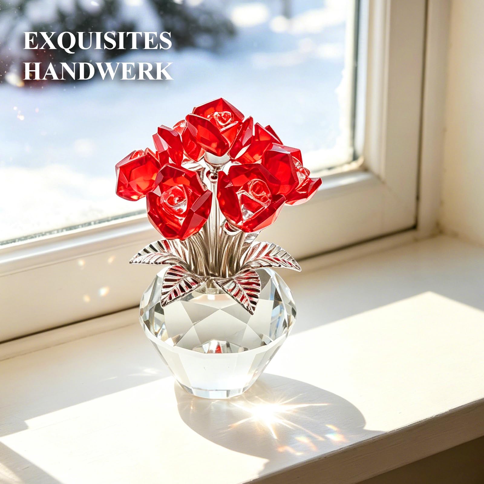 Hoypeyfiy Rote Kristallrosen, Kristallrosen in Einer Diamantvase, Ideal Als Wohnaccessoire Oder Als Romantisches Geschenk