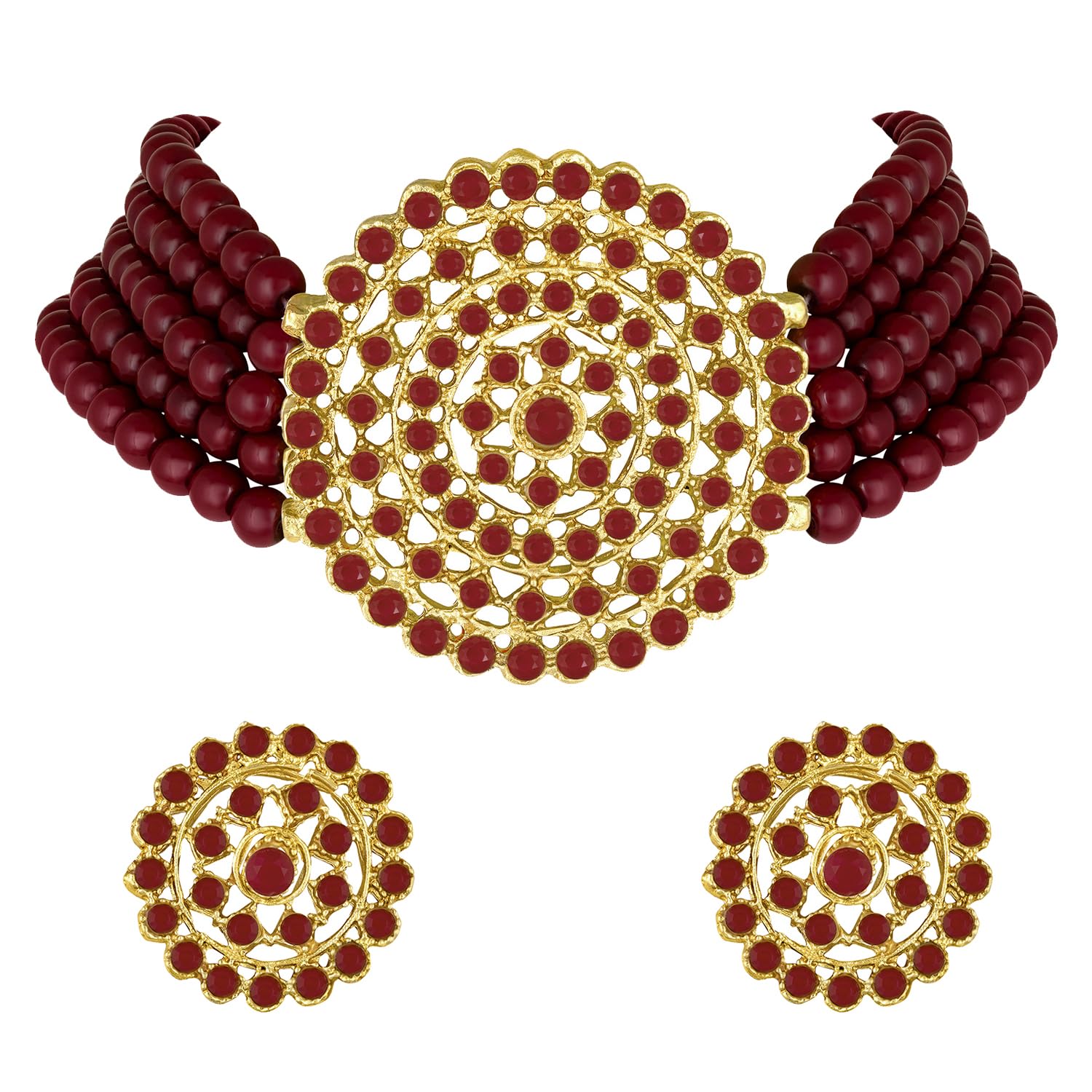 Peora Gold Plated Pearl Diamond Kundan Choker Necklace with Round Earrings Traditional Jewellery Set (Maroon-1) For Womens (B08XNN1VH4) Amazon Price History, Amazon Price Tracker