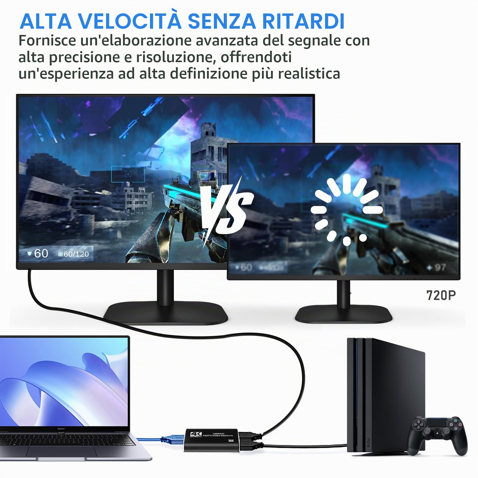 USB 3.0 Video Capture Card 4K HDMI con Loop-Out, 1080P 60FPS Registratore per Streaming, 4K HDMI Capture, Compatibile con PS5, Xbox, Fotocamera, OBS, Plug & Play per PC/Laptop