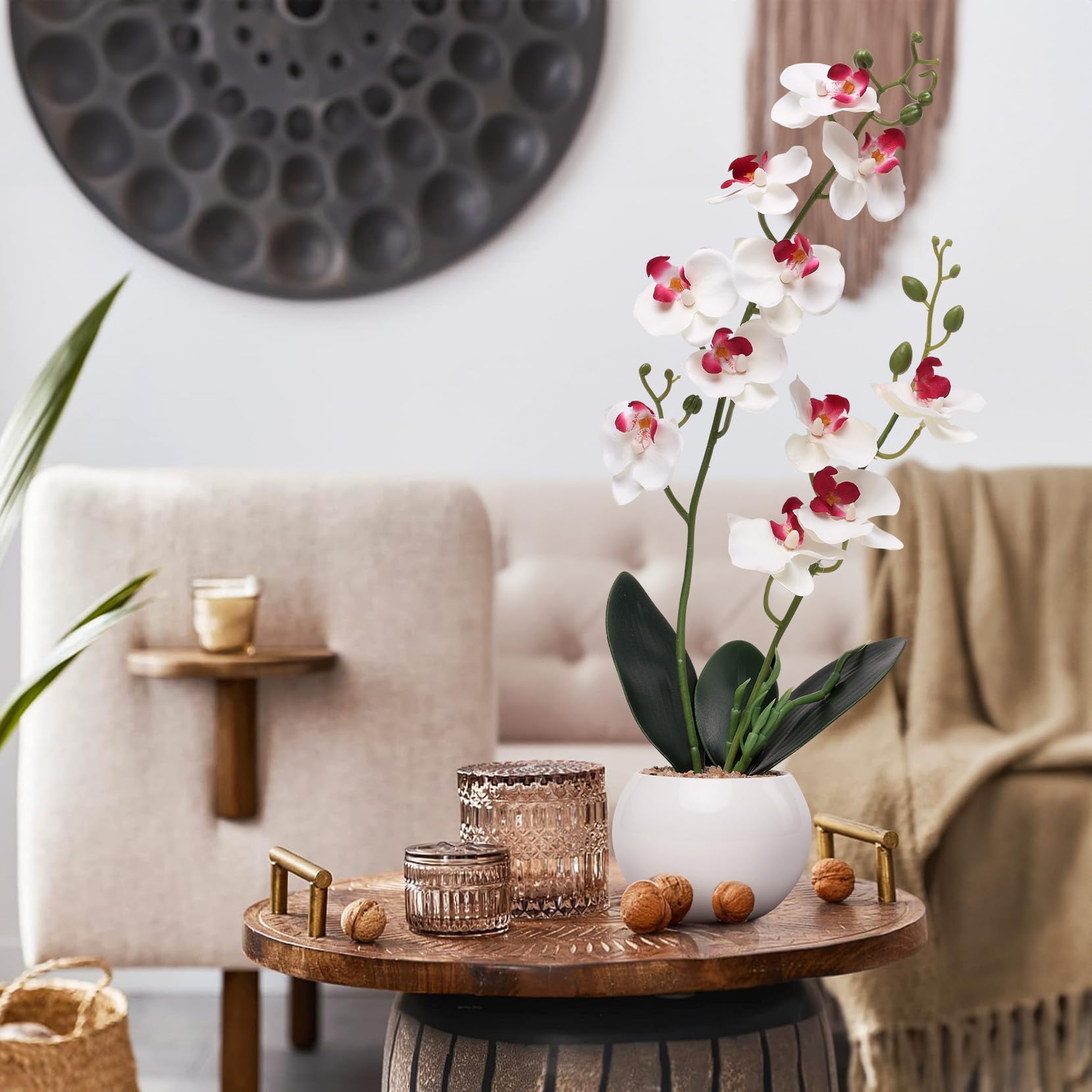 Decor & More Artificial Orchid Flowers with White Ceramic Pot 43 Cm | Faux Orchids for Table Centerpiece | Realistic Fake Flower for Home and Office Decoration, White Set of 1 (B0C33PZN32) Amazon Price History, Amazon Price Tracker