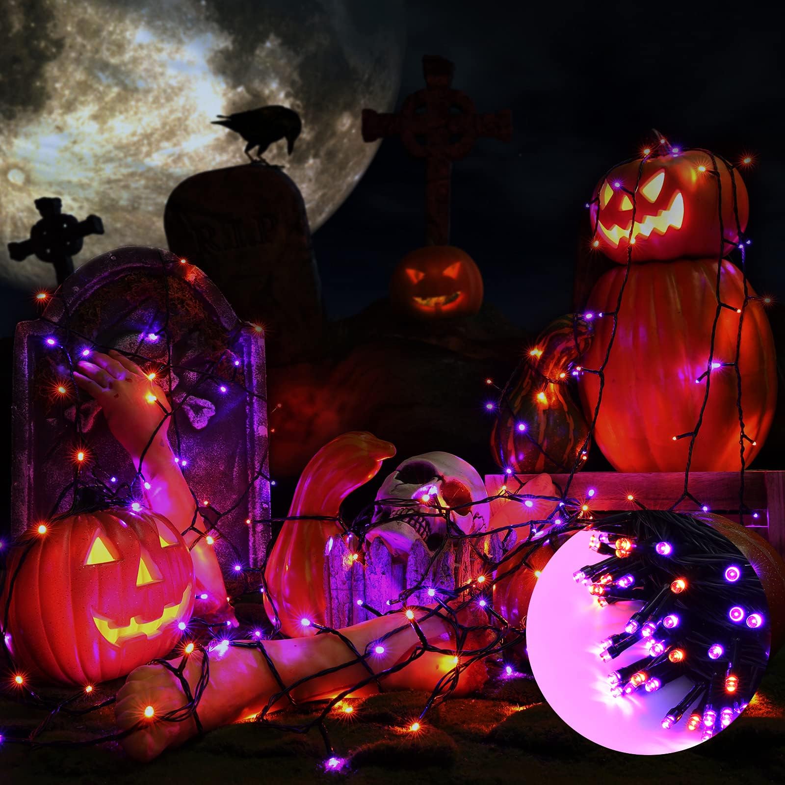 NEXVIN Halloween Decorations Lights Outdoor, 20M 200 LED Halloween String Lights with Spooky Music Waterproof - Image 4