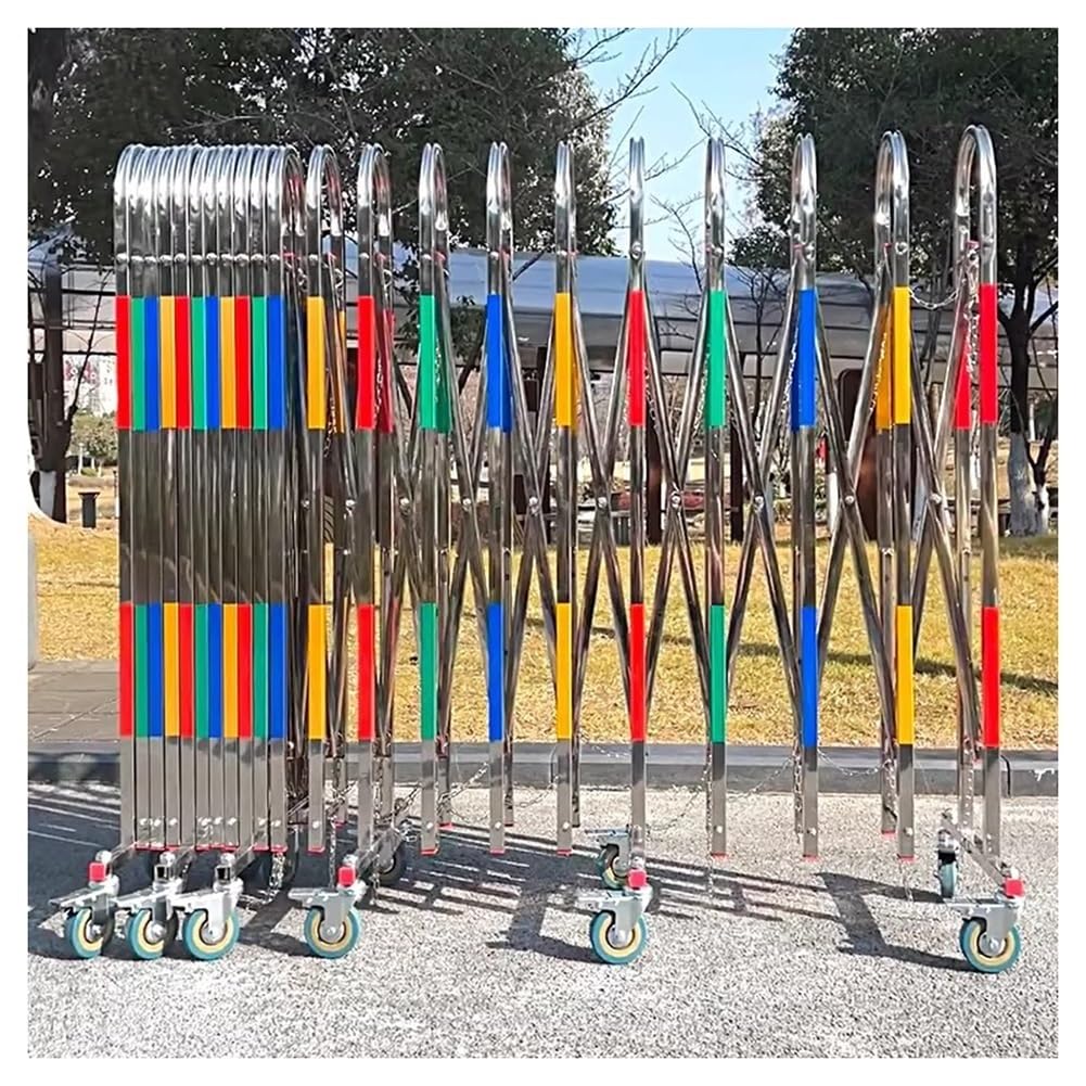 Rozszerzalna metalowa barykada ze stali nierdzewnej, mobilna, składana, bezpieczna bramka barierowa dla ruchu drogowego z kółkami, przenośna, chowana ochrona tłumu, 1,1 x 10 m