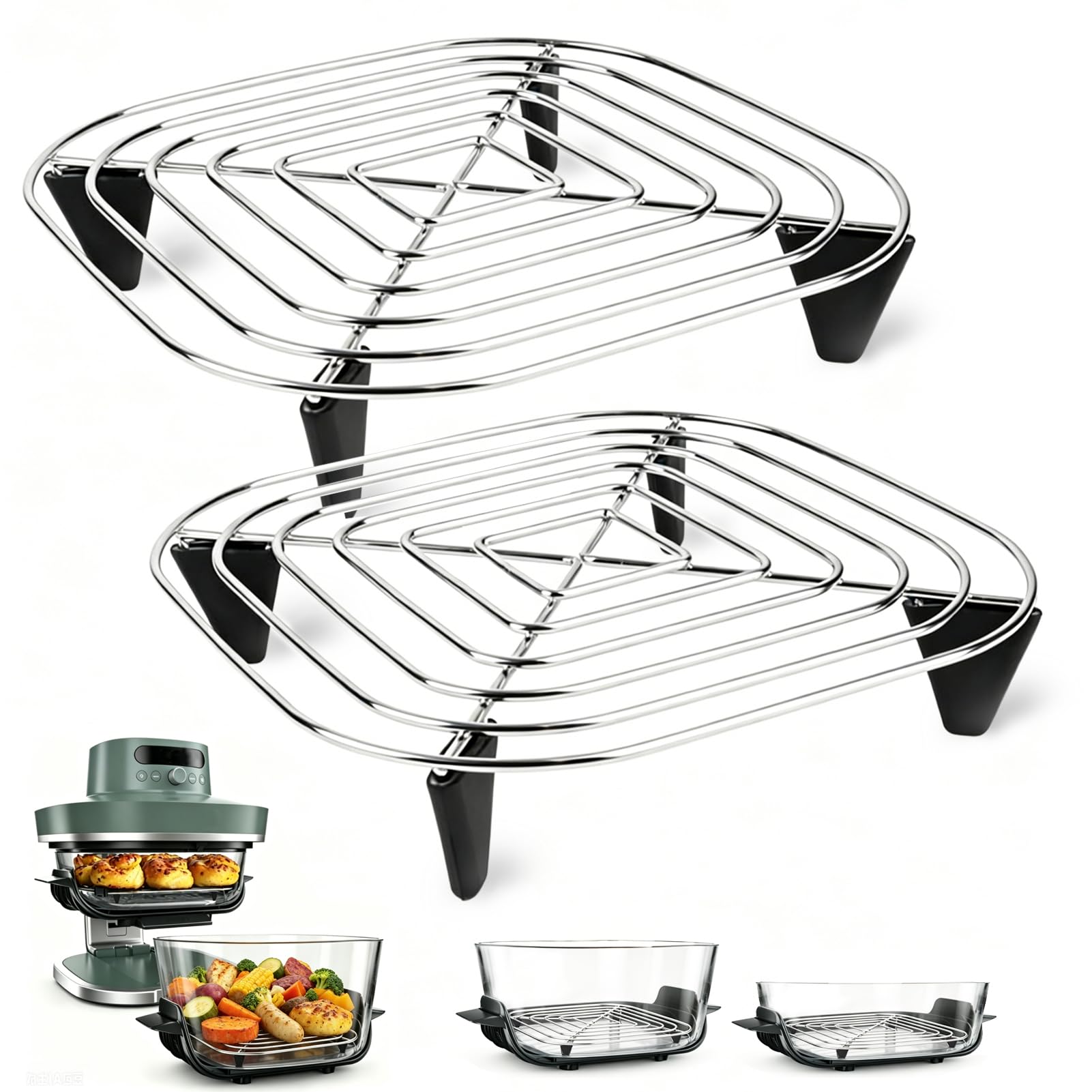 HAIWILL 2 sztuki zapasowych rusztów do grilla ze stali nierdzewnej do Ninja CRISPi PRO XL AS101EU i FN101EU Airfryer, ruszt do grillowania, kompatybilny z akcesoriami Ninja Crispi, nadaje się do mycia